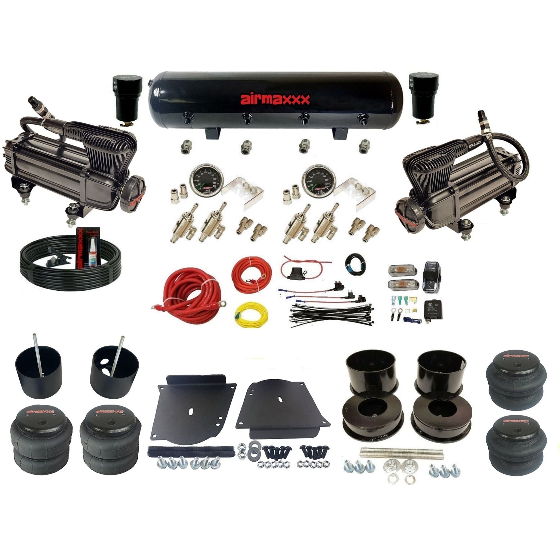 complete airmaxxx X-series compressors steel tank bags air ride kit fits 1964-72 GM A-Body KABDY-XB2-59S-4TOG2GA2B-WK-HF