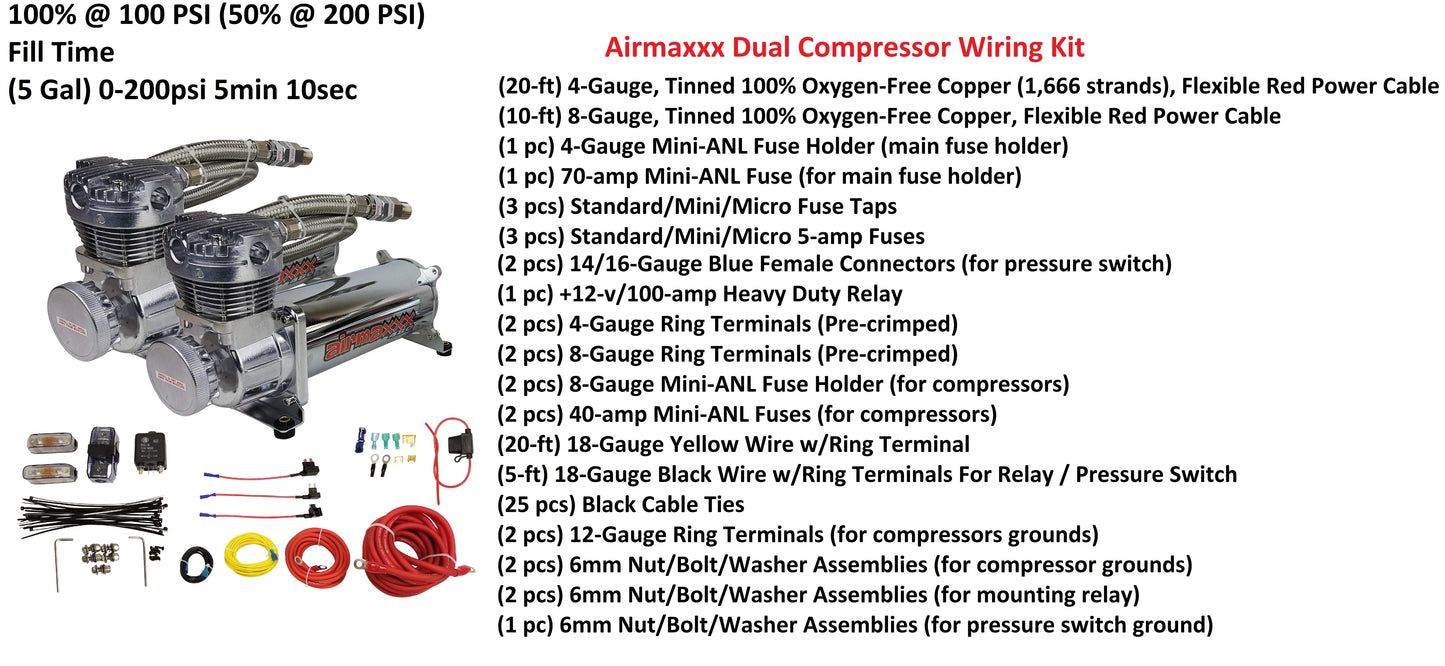 3/8 Suspension Kit 3H Air Lift 27695 w/Chrome 580 Compressors Fits Import Torsion Key Mini Trucks