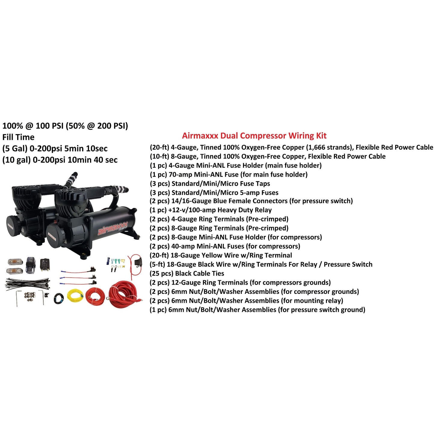 dual 480 black compressor air suspension package with install kit
