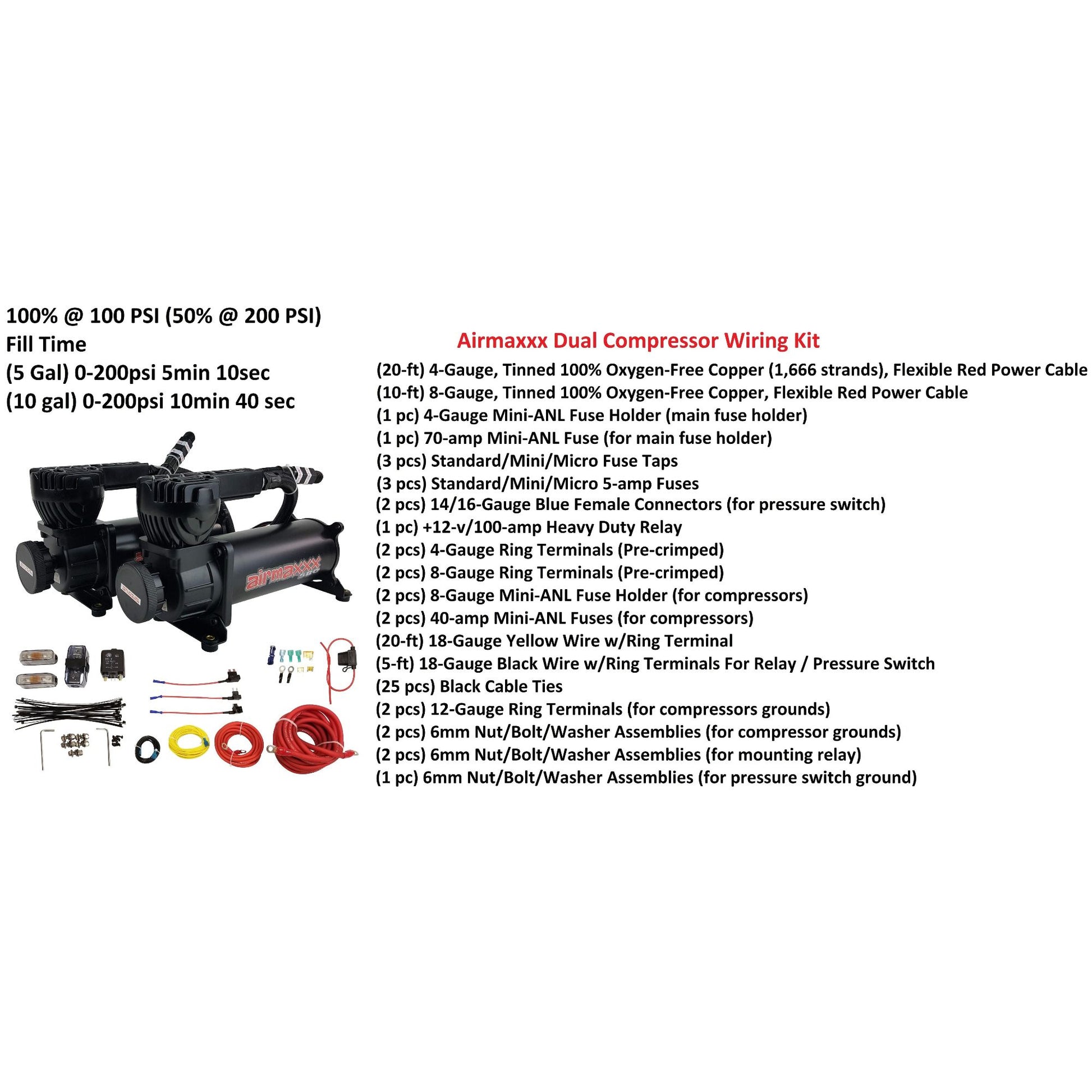 dual 480 black compressor air suspension package with install kit