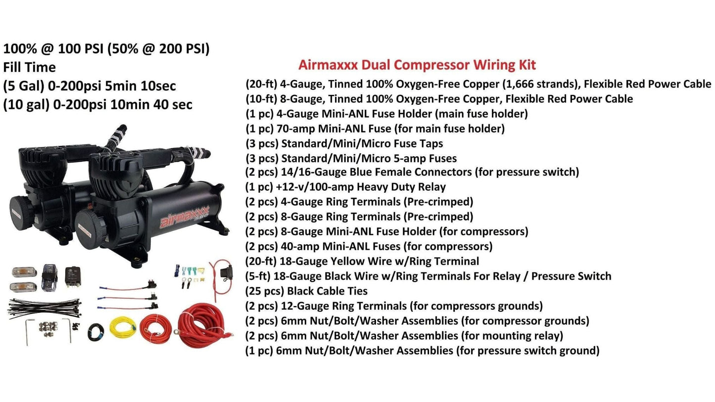 dual airmaxxx 580 black compressors plug and wiring kit