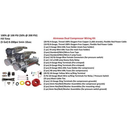 dual airmaxxx chrome air compressors w/wiring kit