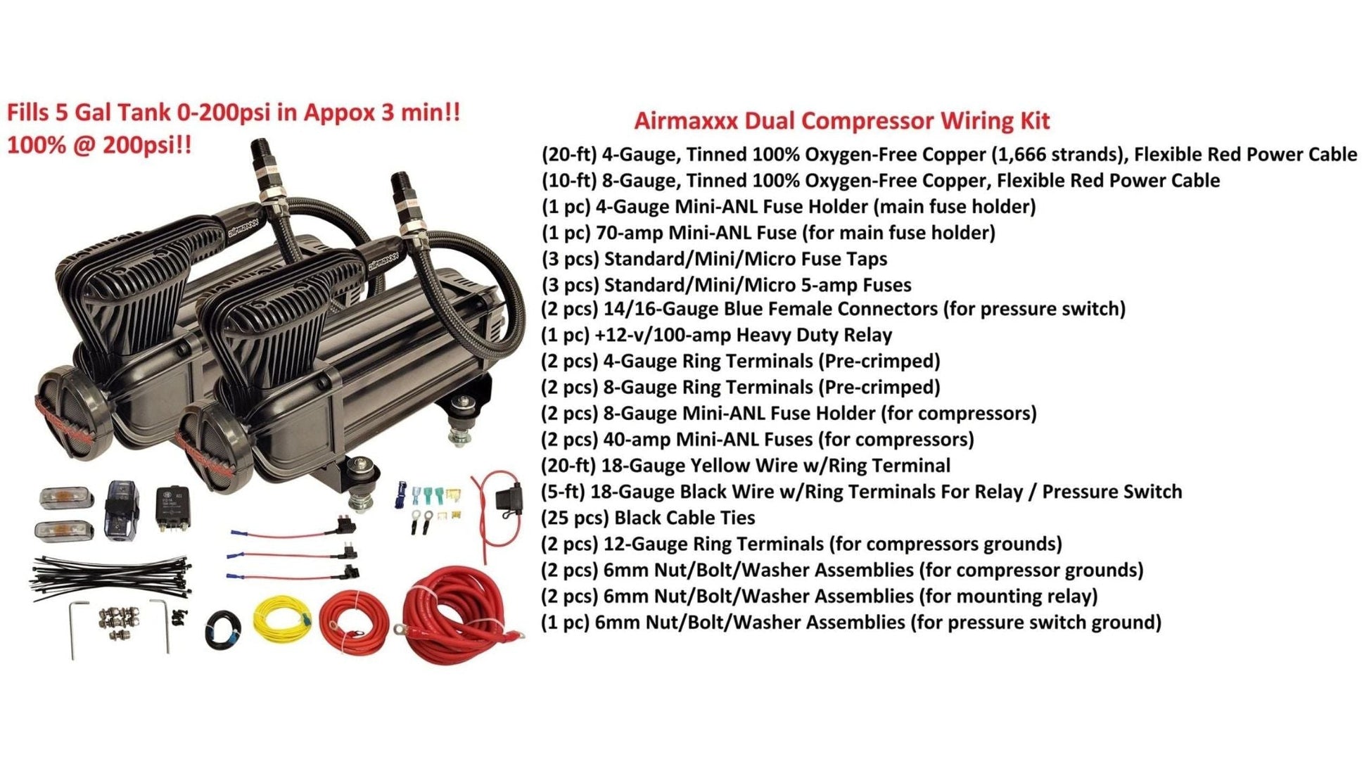 dual airmaxxx x-series compressors plug and wiring kit
