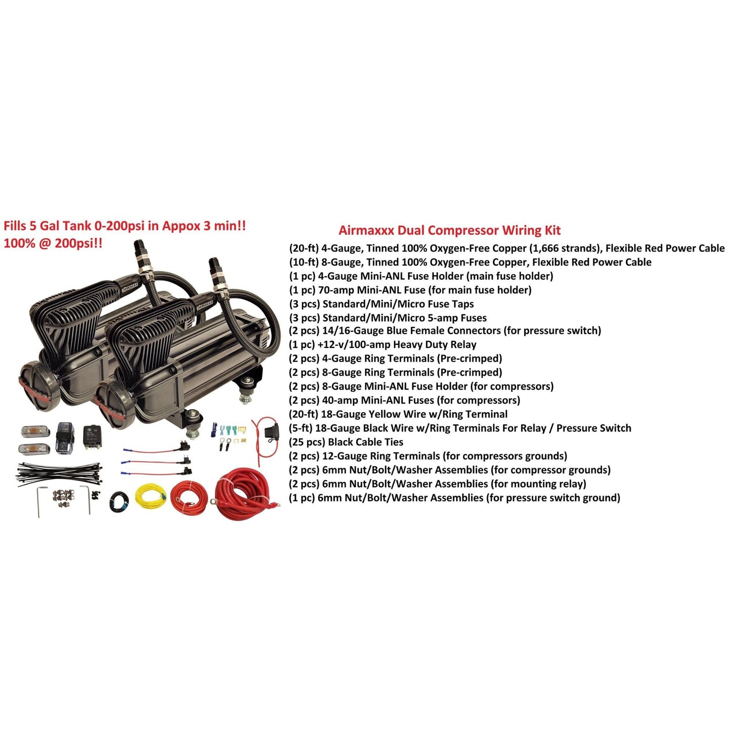 dual x-series black compressor air suspension package with install kit