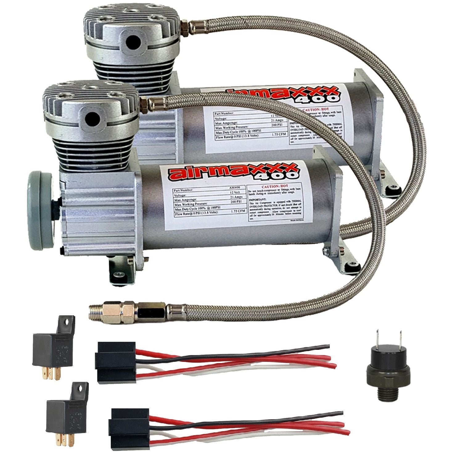 Air Compressor Dual Pack with relay pressure switch Pewter 400 airmaxxx