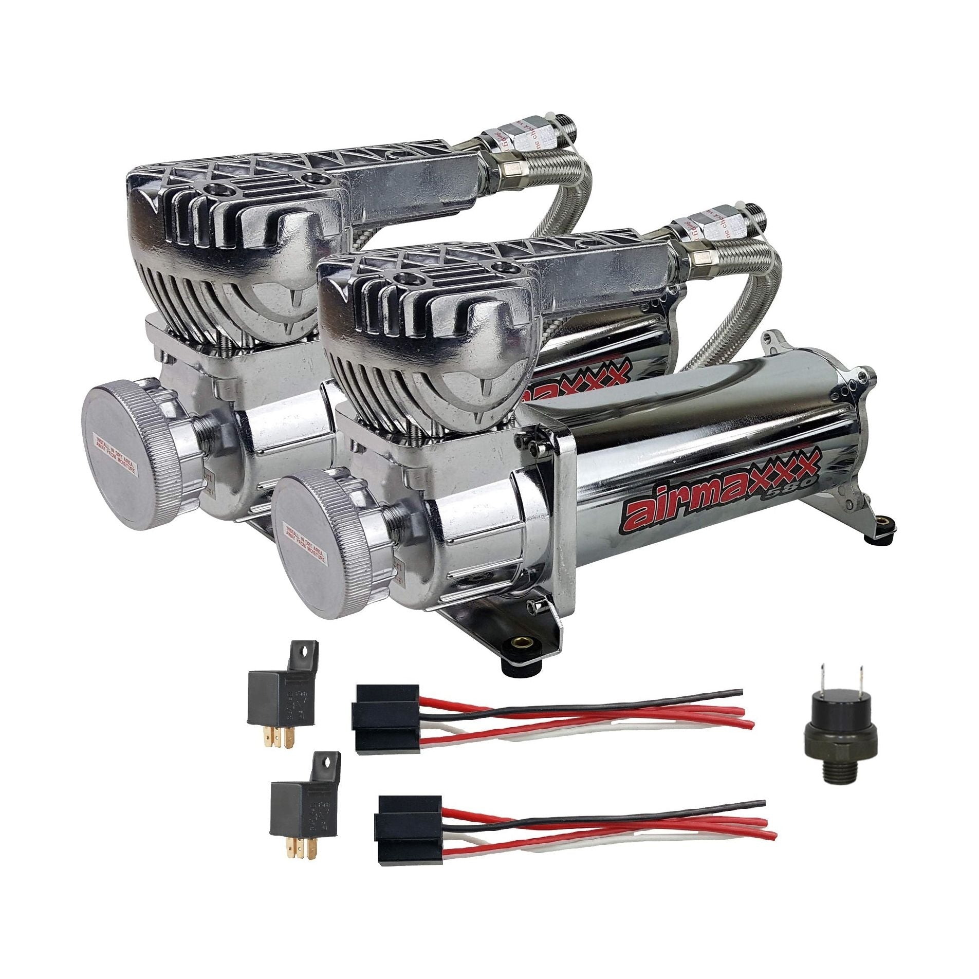 airmaxxx 580 Chrome Air Ride Suspension Compressor Single Dual Pack ...