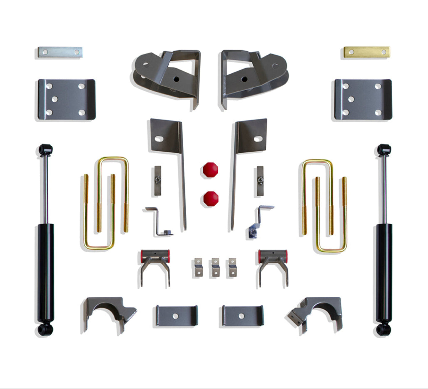 silverado 4 inch rear drop setup | sierra lowering flip kit with shocks | maxtrac rear shackles and hangers | lowered silverado rear suspension