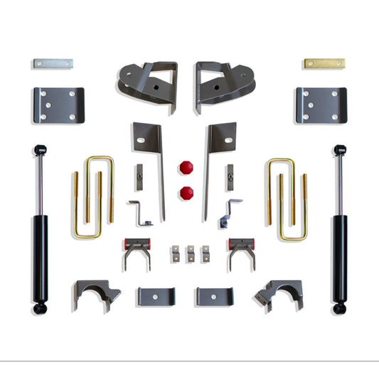 silverado 4 inch rear drop setup | sierra lowering flip kit with shocks | maxtrac rear shackles and hangers | lowered silverado rear suspension