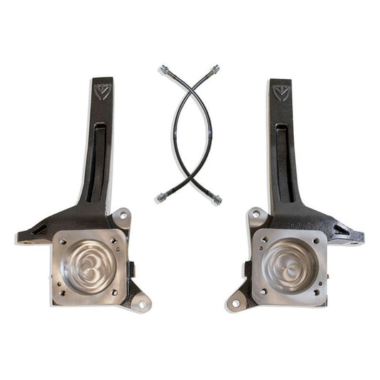 toyota tundra 3.5 inch lift kit | tundra spindle lift components | ductile steel lift spindle pair | extended brake line kit | black e coated suspension parts | 33 inch tire clearance setup | lifted toyota truck suspension