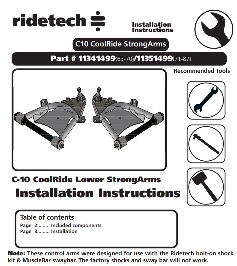 Front Air Suspension System Includes RideTech StrongArms & 2600 Bags Fits 1973-1987 C10