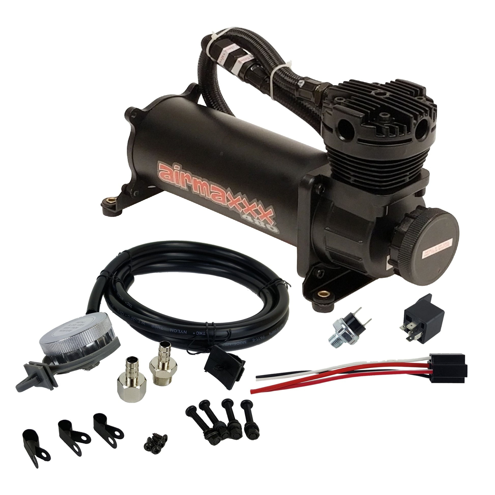 airmaxxx 480 black air suspension compressor with relocation kit