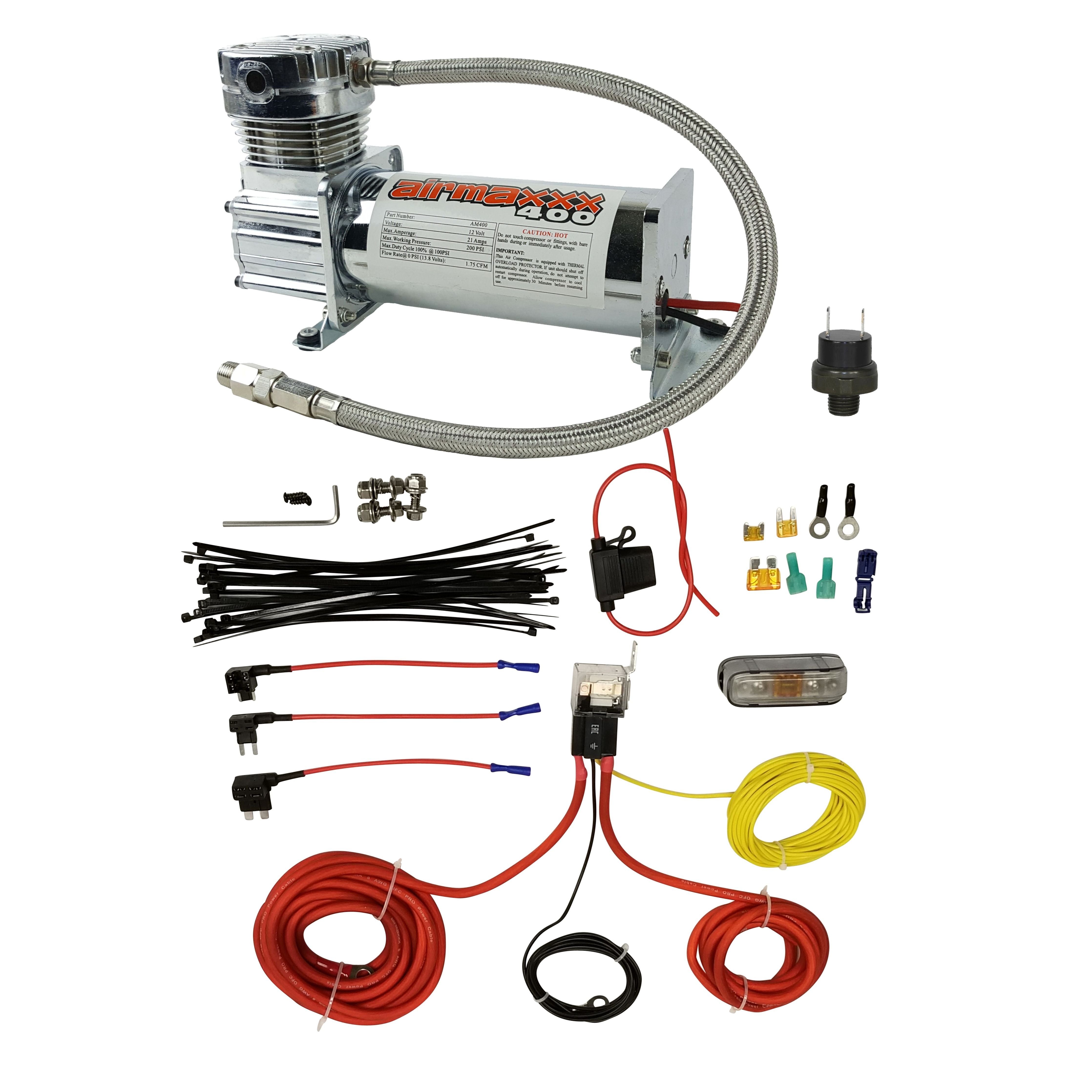 airmaxxx Chrome 400 Air Ride Suspension Compressor – 200 PSI, 12V