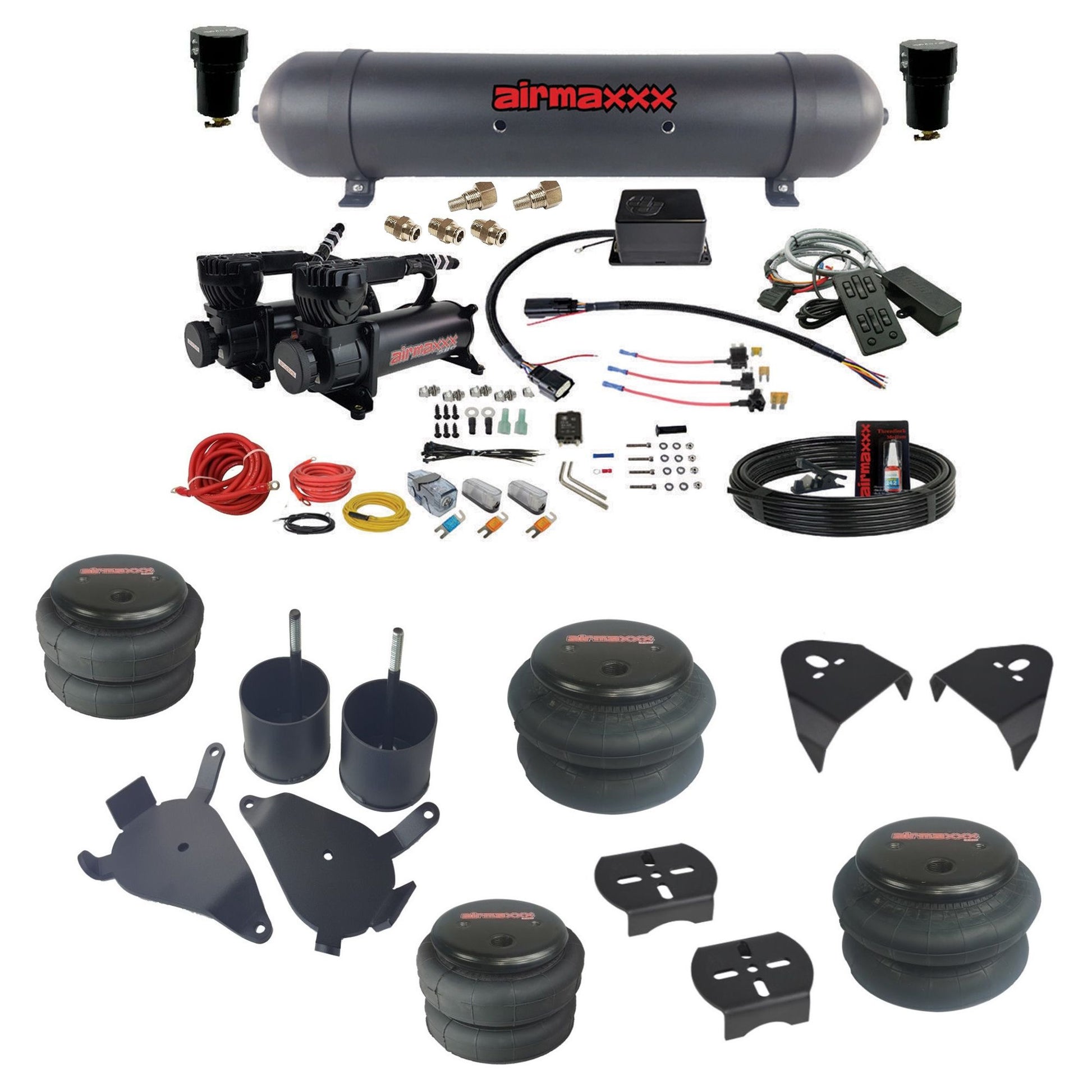 slam sv8c 3/8 dual 580 black compressors aluminum tank bags & airmaxxx brackets air suspension kit fits 1982-2004 chevy s10/S15/Sonoma 2wd KS10-580B2-57ABK-SV8CMC1-WK-HF