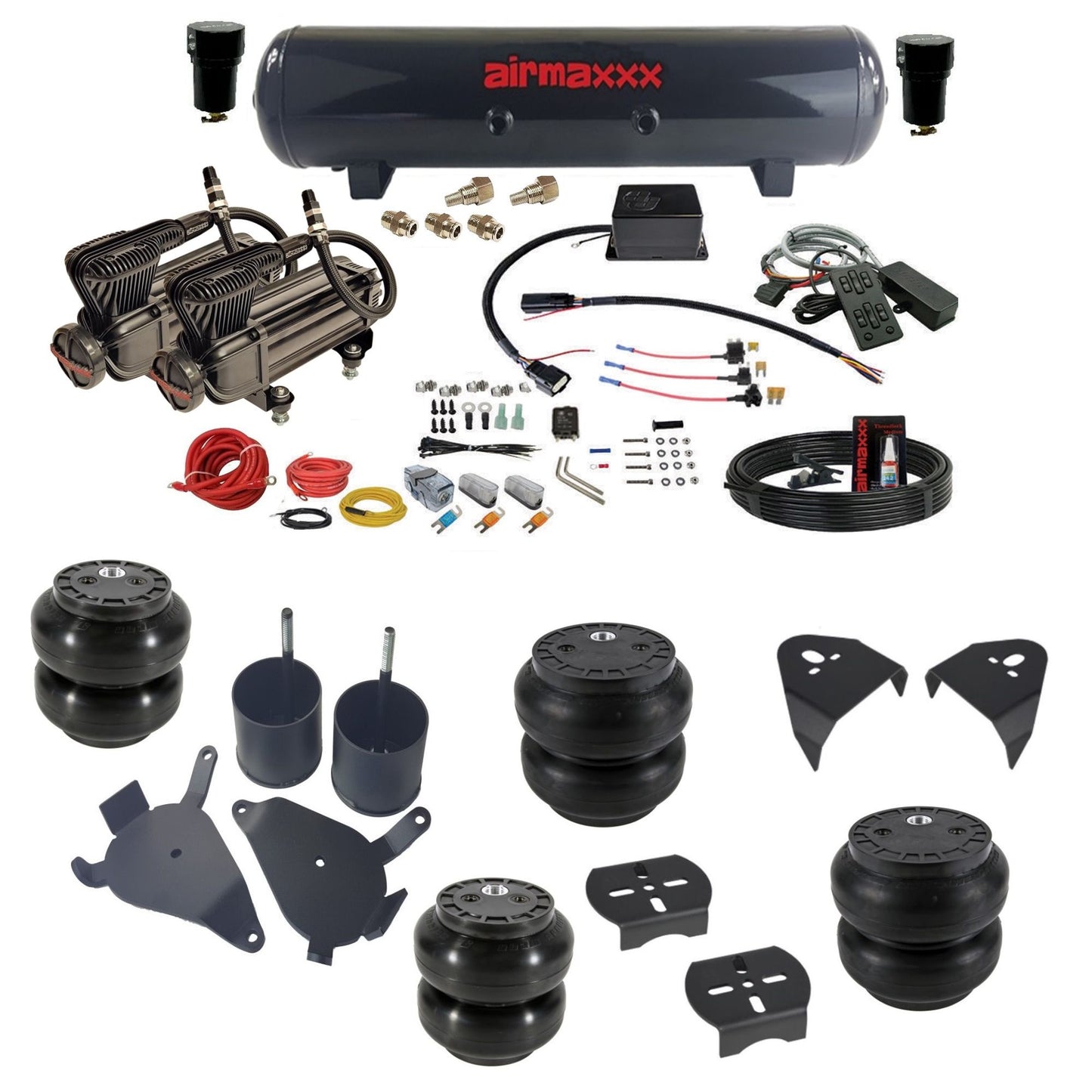 slam sv8c 3/8 dual x-series compressors steel tank slam bags & airmaxxx brackets air suspension kit fits 1982-2004 chevy s10/S15/Sonoma 2wd S10-XB2-57S-SV8CMC1-WK-HFSS6SS7