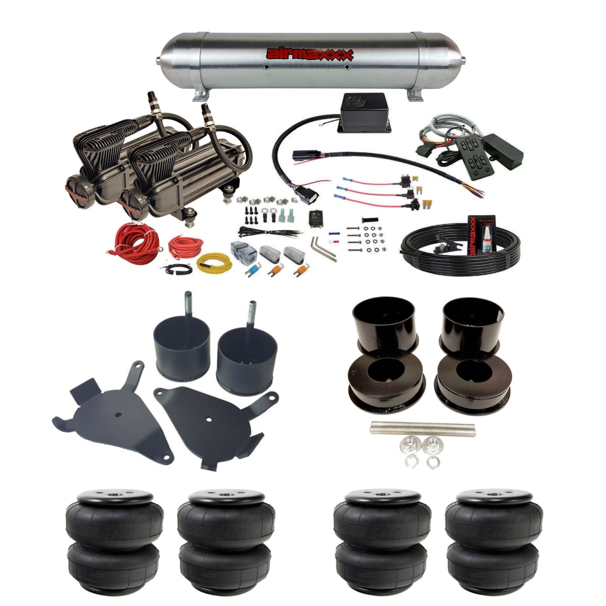 slam sv8c X-series compressors raw aluminum tank airlift bags air suspension kit for 1978 gm g-body cars K-GBODY-XB2-57ARW-SV8C-MC1-WK-HFD25