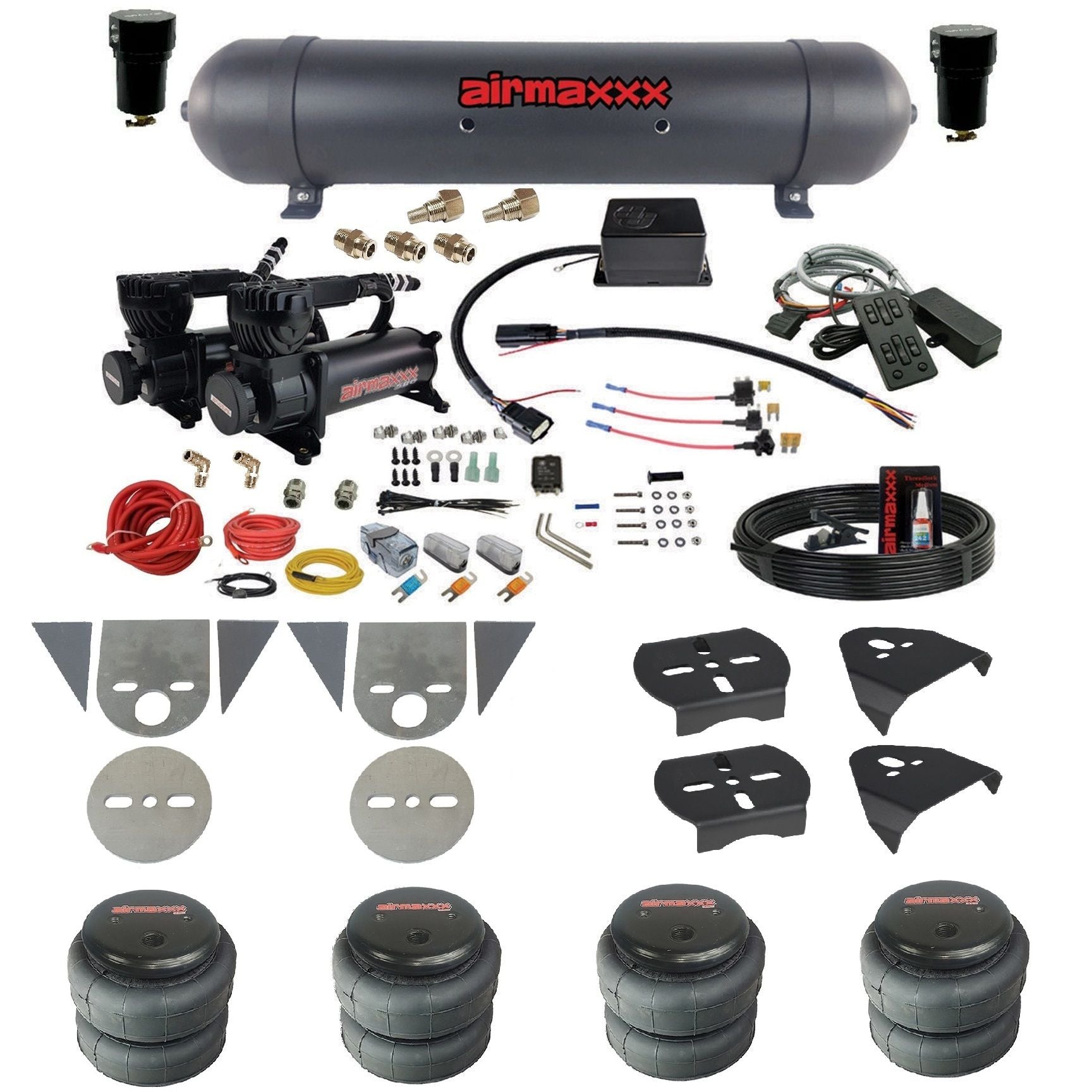 slam sv8c air suspension kit black 580 compressors aluminum tank 2500 bags & airmaxxx brackets for toyota pickup KTOR-580B2-57ABK-SV8CMC1-WK-HF