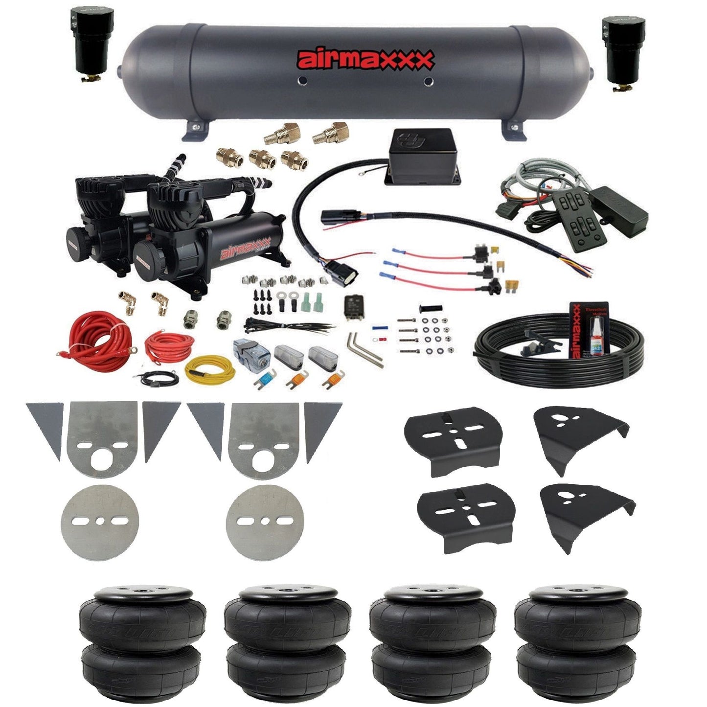 slam sv8c air suspension kit black 580 compressors aluminum tank airlift bags & airmaxxx brackets for toyota pickup KTOR-580B2-57ABK-SV8CMC1-WK-HFD25