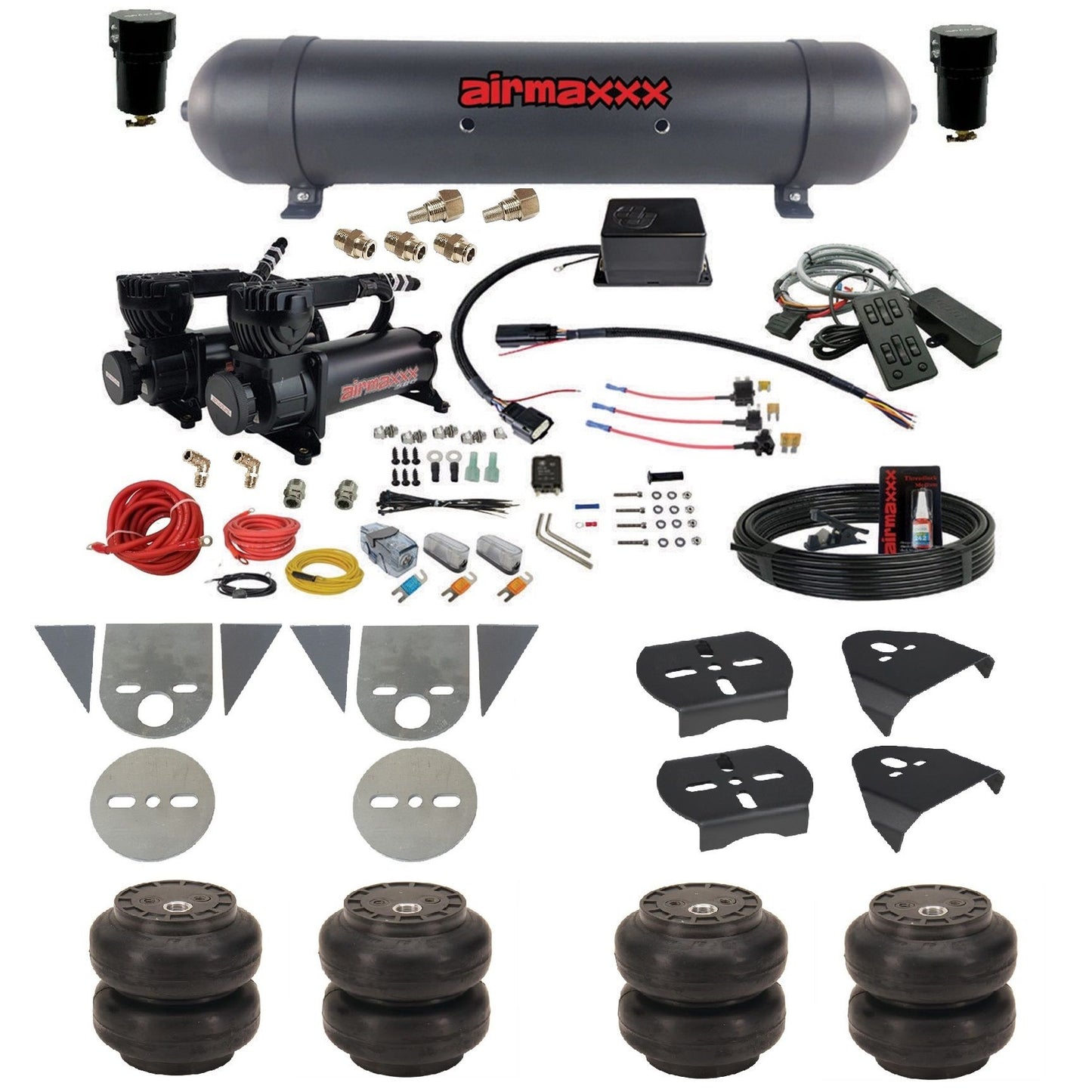 slam sv8c air suspension kit black 580 compressors aluminum tank slam bags & airmaxxx brackets for toyota pickup KTOR-580B2-57ABK-SV8CMC1-WK-HFSS6