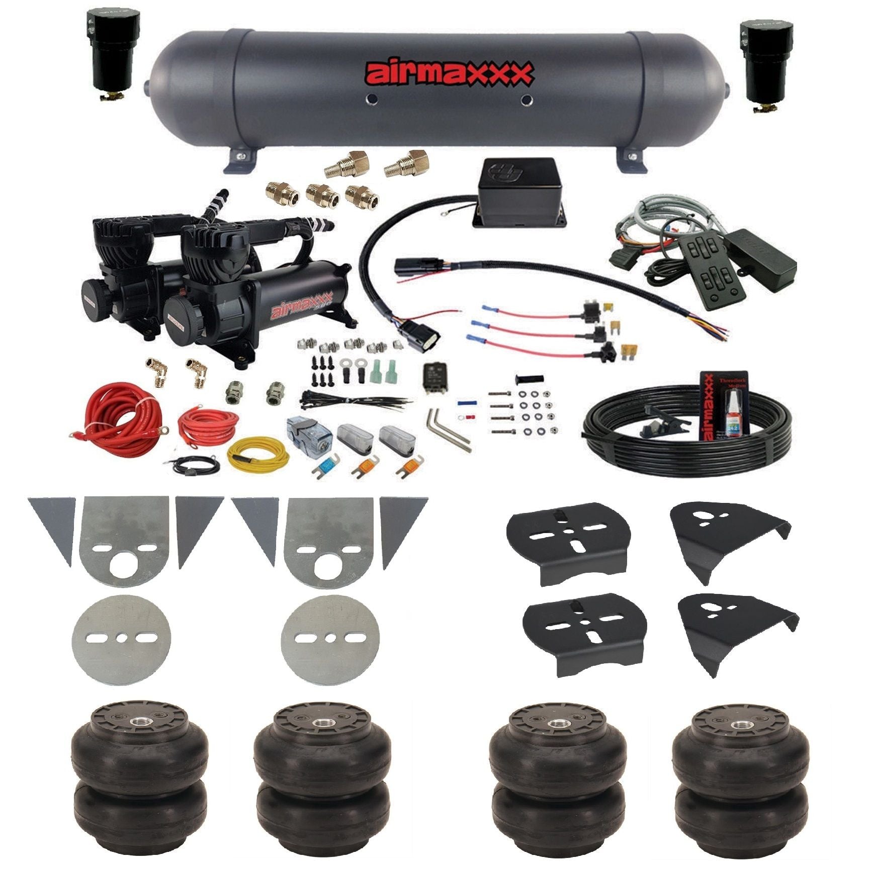 slam sv8c air suspension kit black 580 compressors aluminum tank slam bags & airmaxxx brackets for toyota pickup KTOR-580B2-57ABK-SV8CMC1-WK-HFSS6