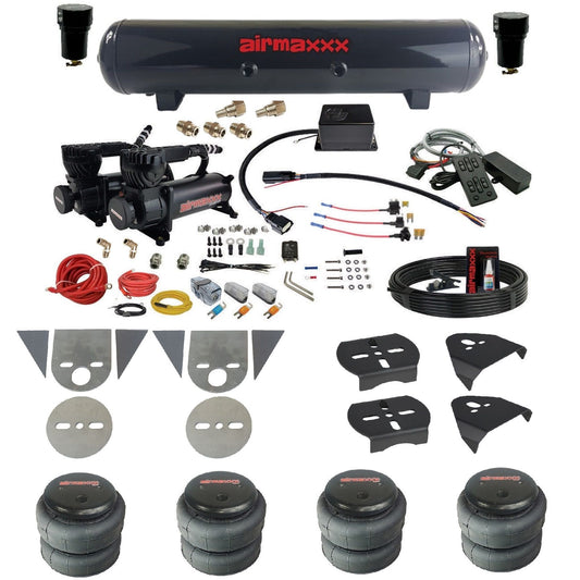 slam sv8c air suspension kit black 580 compressors steel tank 2500 bags & airmaxxx brackets for toyota pickup KTOR-580B2-57S-SV8CMC1-WK-HF