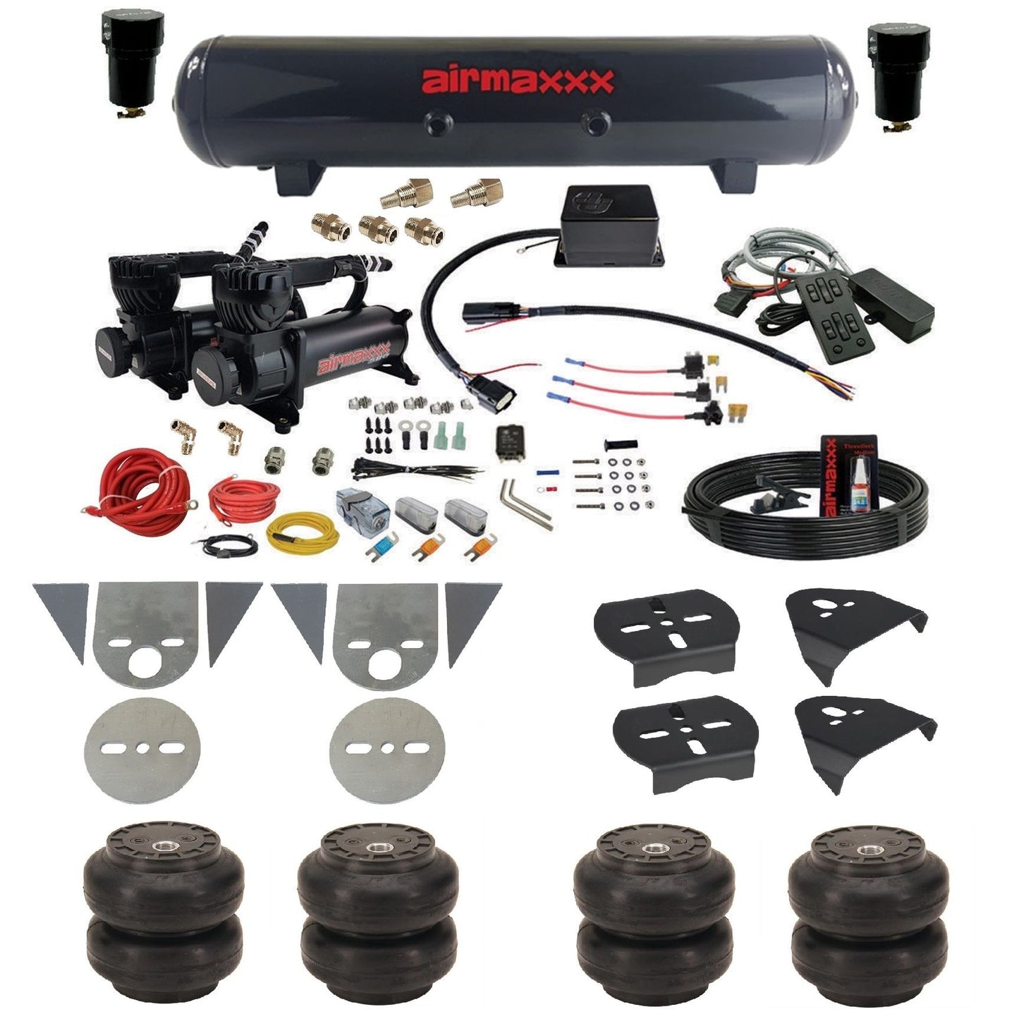 slam sv8c air suspension kit black 580 compressors steel tank slam bags & airmaxxx brackets for toyota pickup KTOR-580B2-57S-SV8CMC1-WK-HFSS6