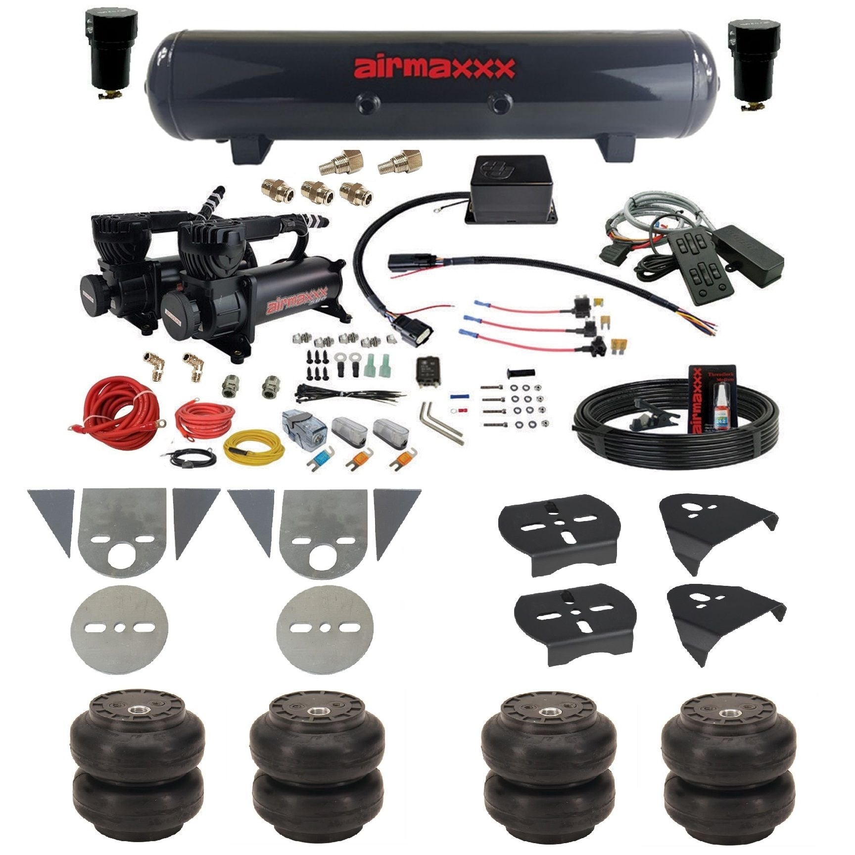 slam sv8c air suspension kit black 580 compressors steel tank slam bags & airmaxxx brackets for toyota pickup KTOR-580B2-57S-SV8CMC1-WK-HFSS6