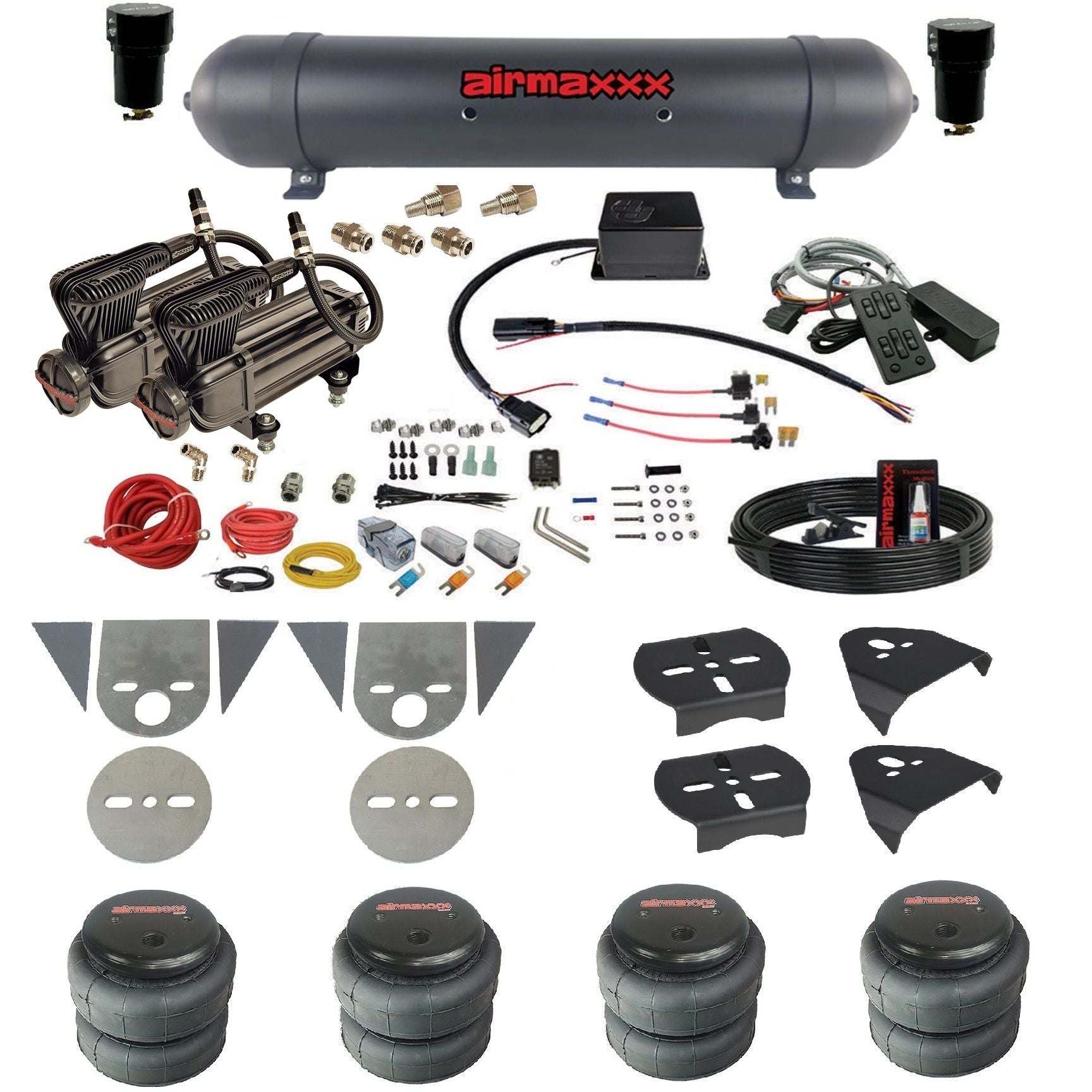slam sv8c air suspension kit x-series compressors aluminum tank 2500 bags & airmaxxx brackets for toyota pickup KTOR-XB2-57ABK-SV8CMC1-WK-HF