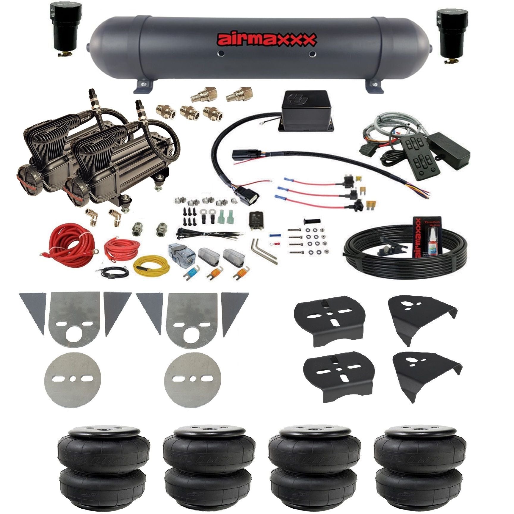 slam sv8c air suspension kit x-series compressors aluminum tank airlift bags & airmaxxx brackets for toyota pickup KTOR-XB2-57ABK-SV8CMC1-WK-HFD25