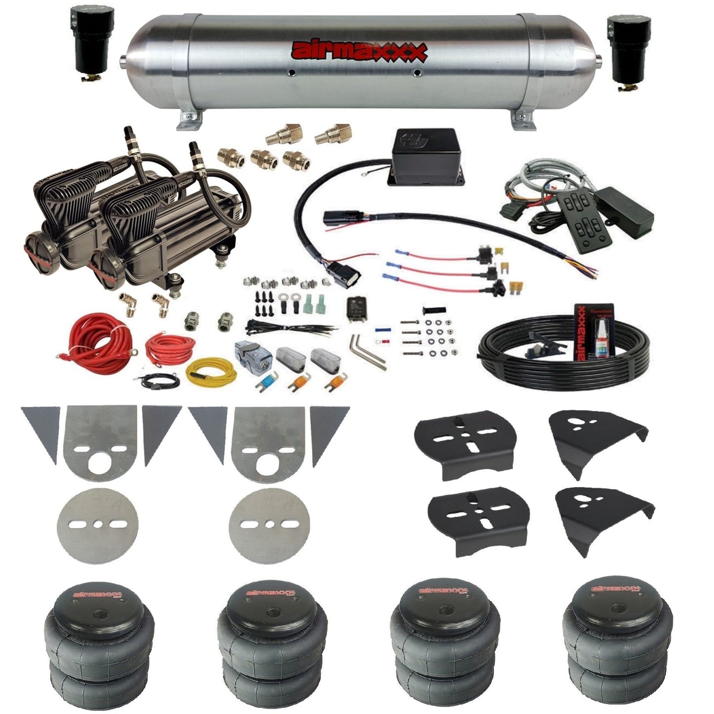 slam sv8c air suspension kit x-series compressors raw aluminum tank 2500 bags & airmaxxx brackets for toyota pickup KTOR-XB2-57ARW-SV8CMC1-WK-HF