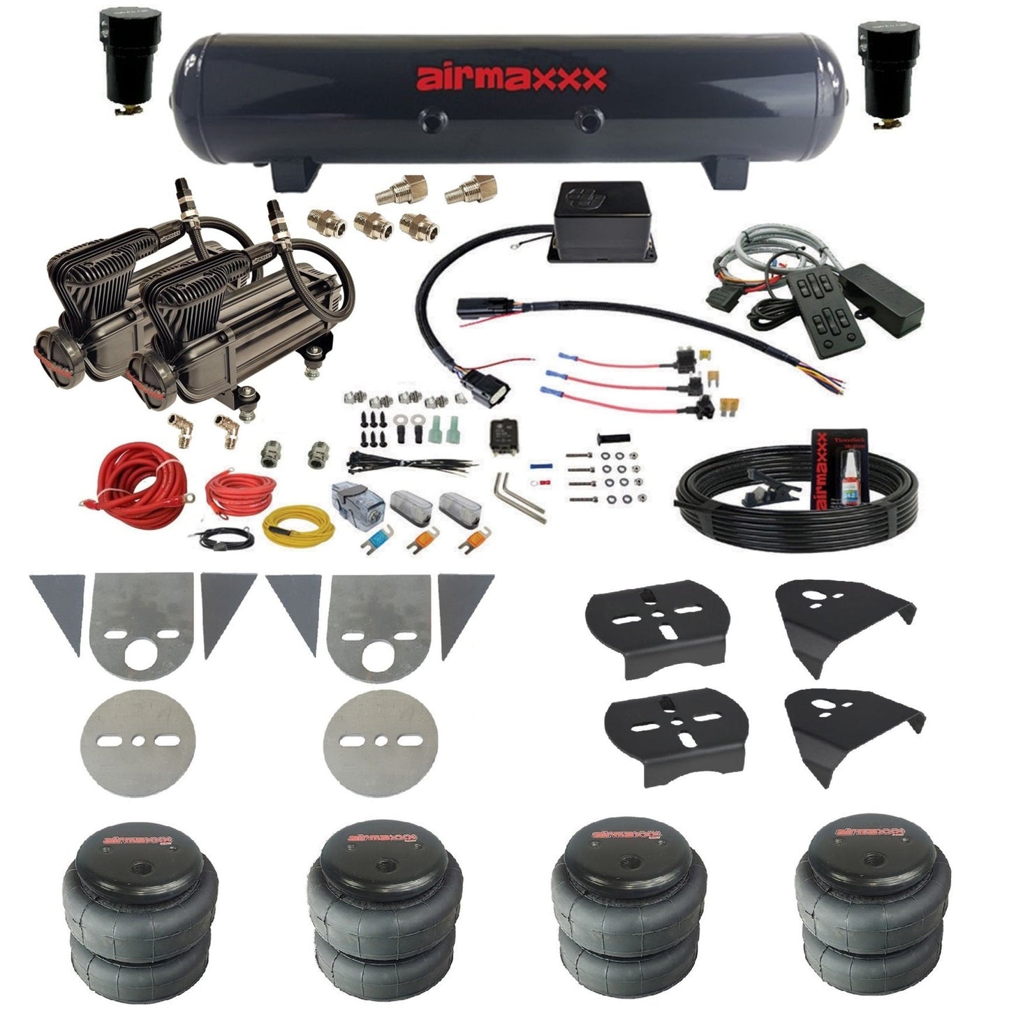 slam sv8c air suspension kit x-series compressors steel tank 2500 bags & airmaxxx brackets for toyota pickup TOR-XB2-57S-SV8CMC1-WK-HF
