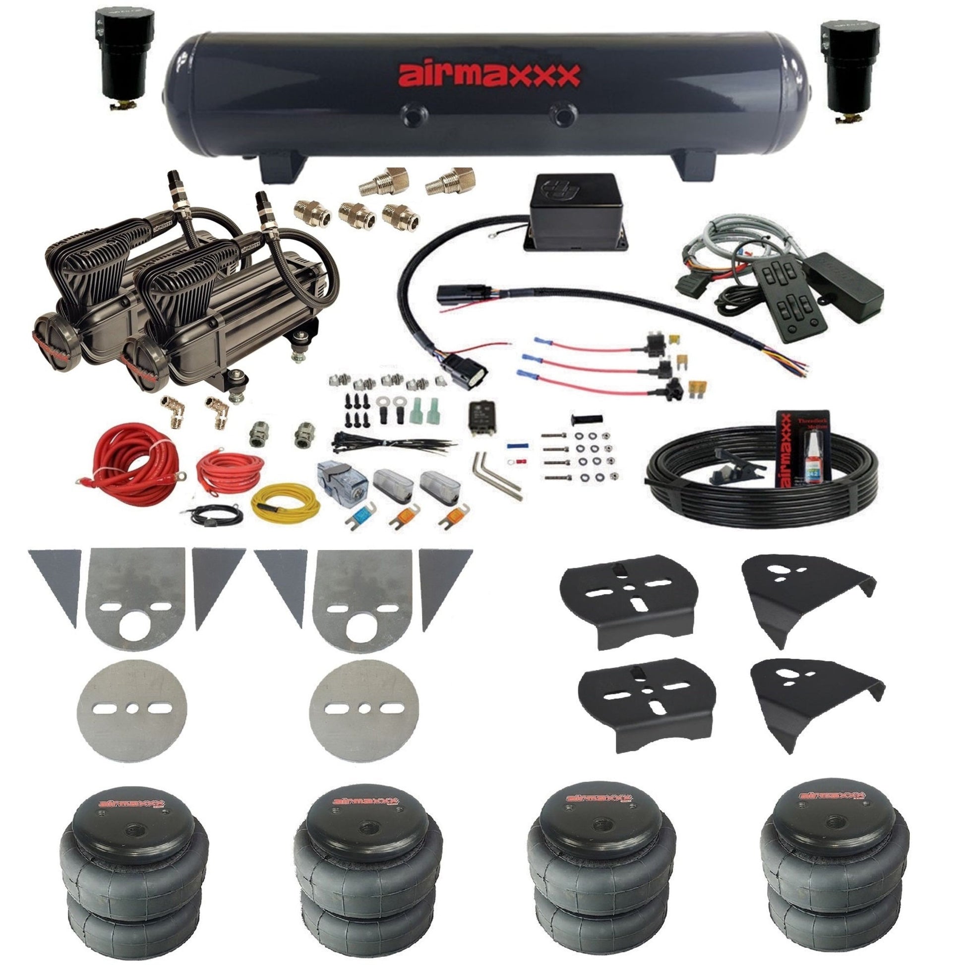 slam sv8c air suspension kit x-series compressors steel tank 2500 bags & airmaxxx brackets for toyota pickup TOR-XB2-57S-SV8CMC1-WK-HF