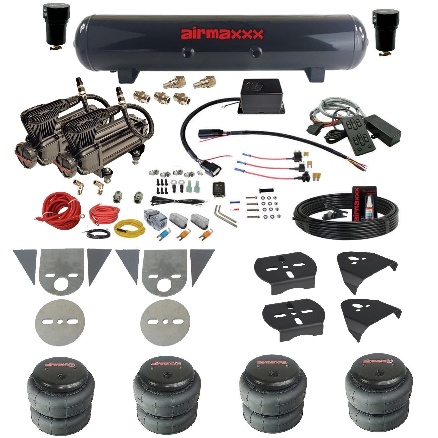 slam sv8c air suspension kit x-series compressors steel tank 2500 bags & airmaxxx brackets for toyota pickup KTOR-XB2-57S-SV8CMC1-WK-HF
