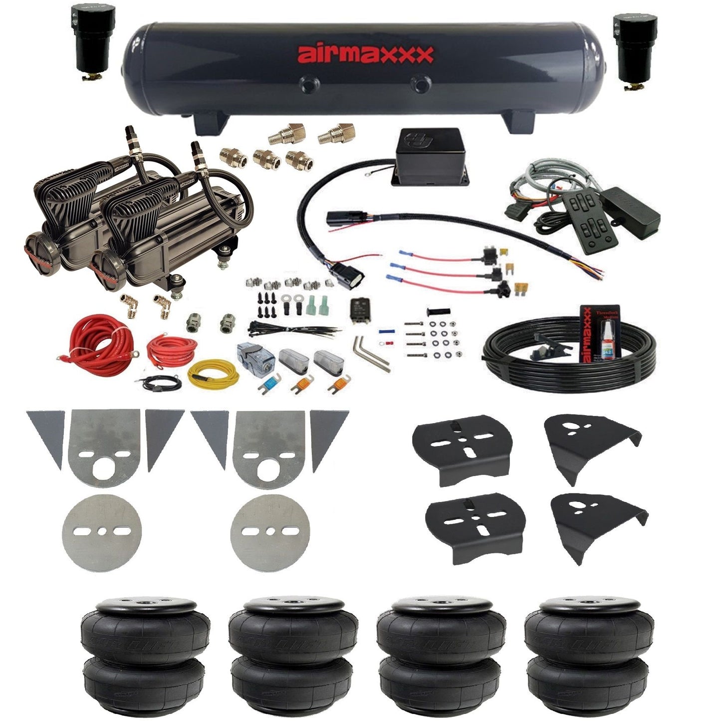 slam sv8c air suspension kit x-series compressors steel tank airlift bags & airmaxxx brackets for toyota pickup KTOR-XB2-57S-SV8CMC1-WK-HFD25 