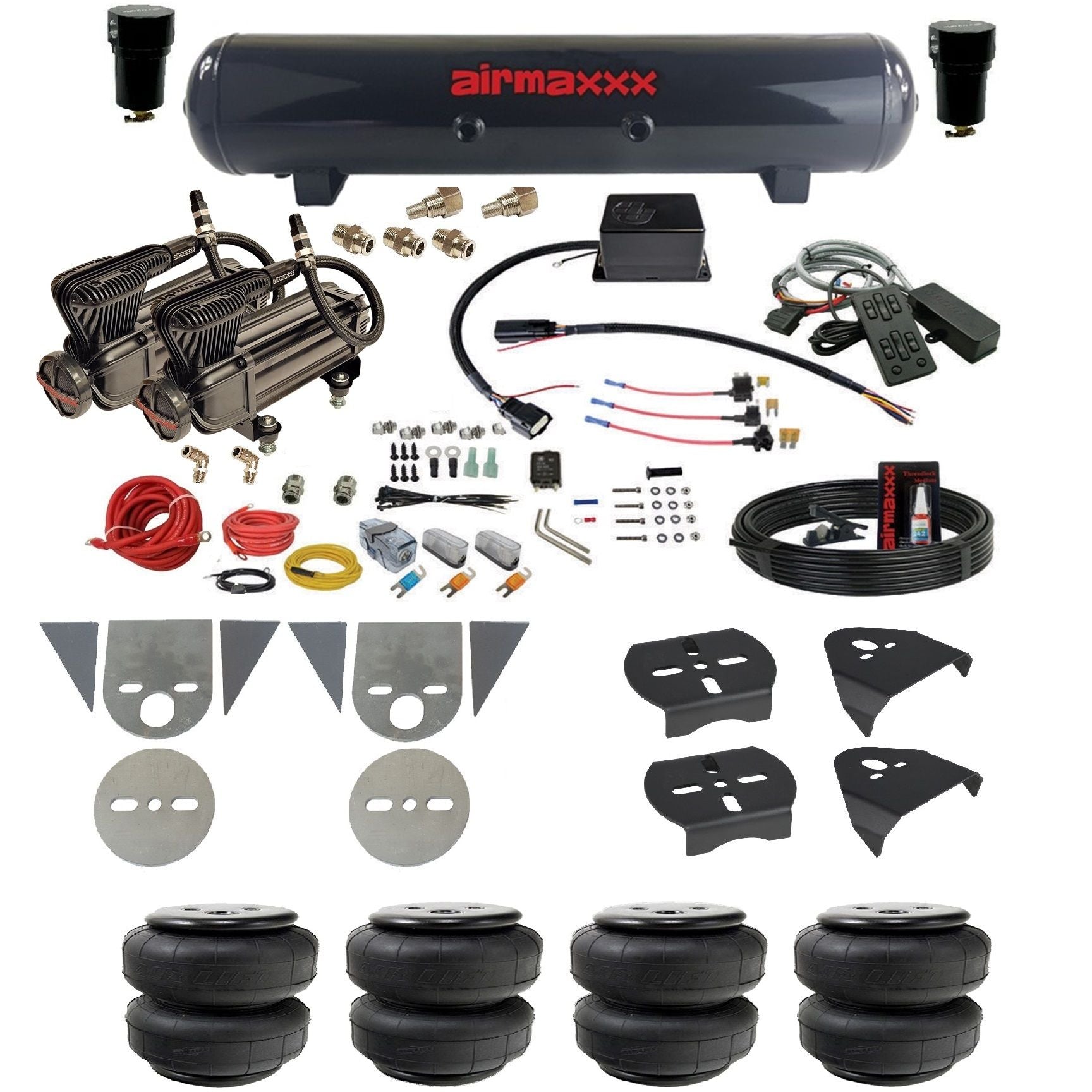 slam sv8c air suspension kit x-series compressors steel tank airlift bags & airmaxxx brackets for toyota pickup KTOR-XB2-57S-SV8CMC1-WK-HFD25 