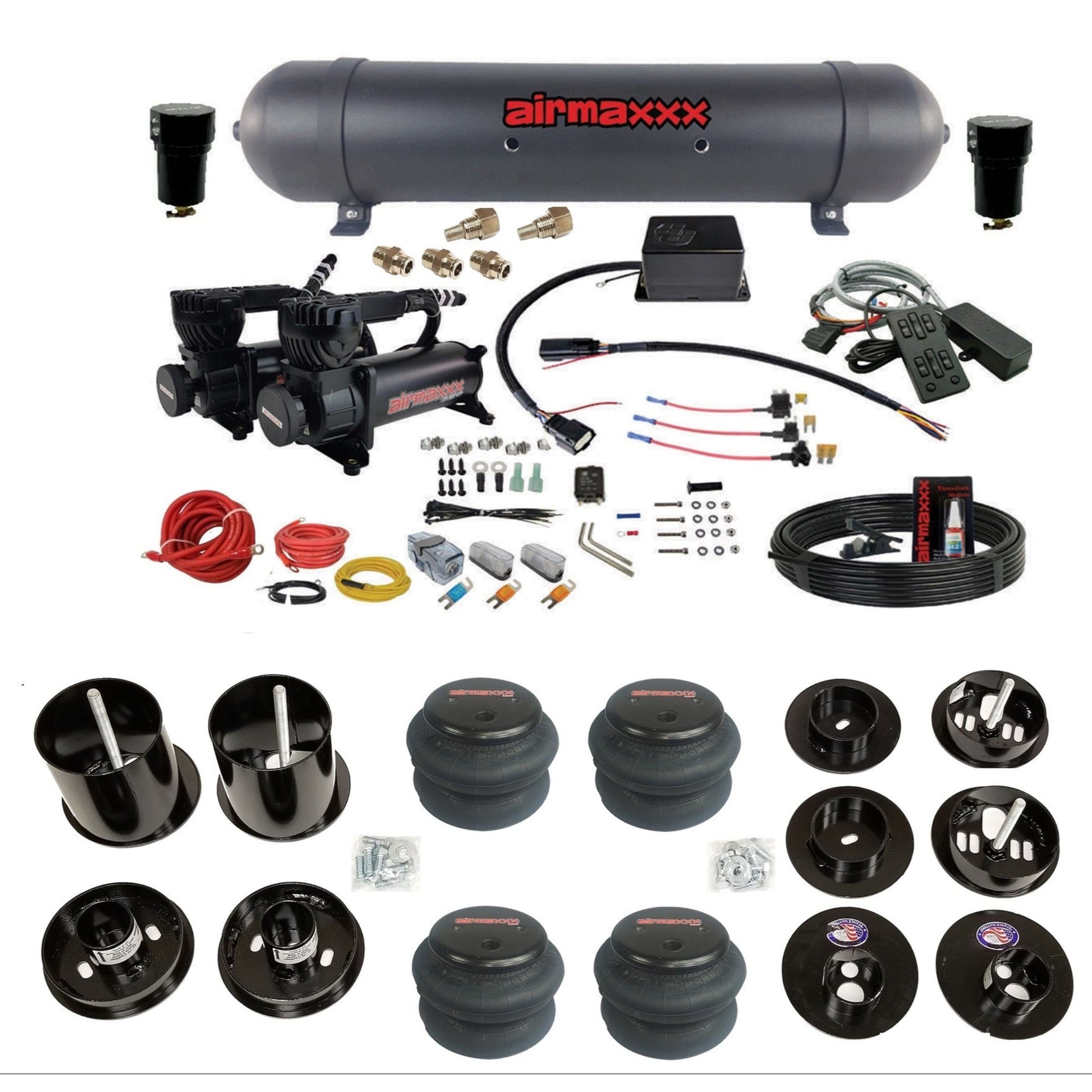 slam sv8c black 580 compressors aluminum tank 2600 bags air suspension kit for 1965-70 cadillac eldorado KCAD65-580B2-57ABK-SV8CMC1-WK-HF