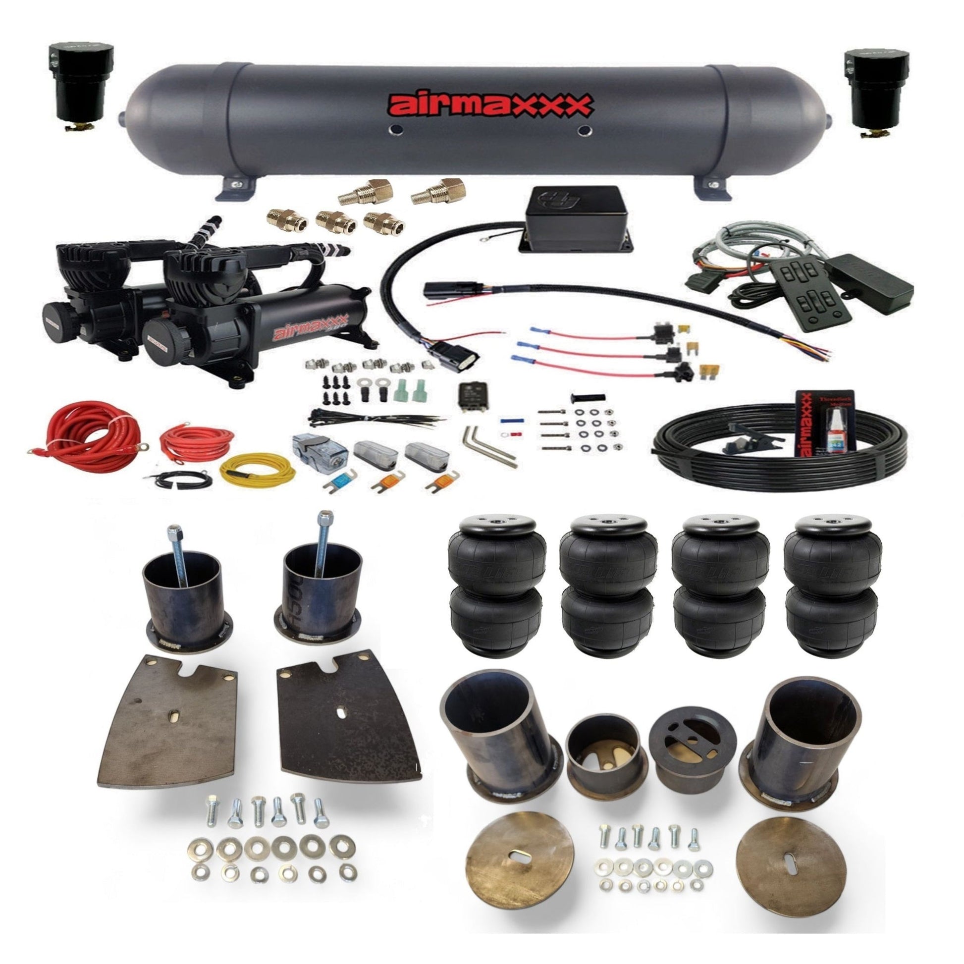 slam sv8c black 580 compressors aluminum tank airlift bags air suspension kit for 1961 buick lesabre KBUI61-580B2-57ABK-SV8CMC1-WK-HFD25