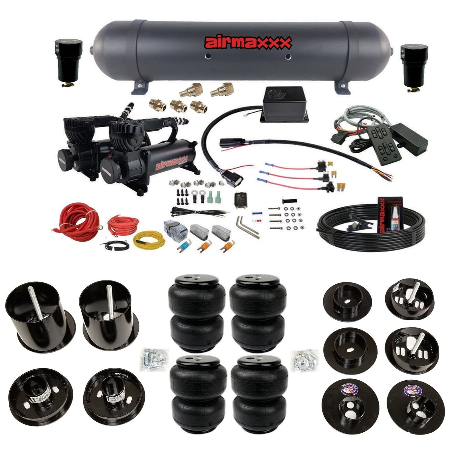 slam sv8c black 580 compressors aluminum tank airlift bags air suspension kit for 1965-70 cadillac eldorado KCAD65-580B2-57ABK-SV8CMC1-WK-HFD25