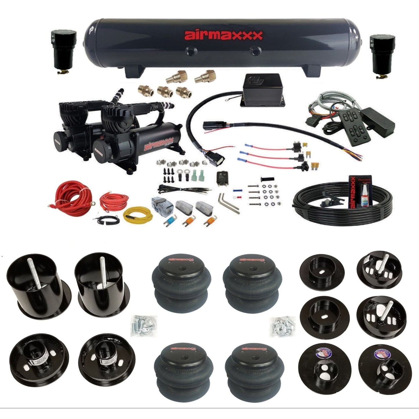 slam sv8c black 580 compressors steel tank 2600 bags air suspension kit for 1965-70 cadillac eldorado KCAD65-580B2-57S-SV8CMC1-WK-HF