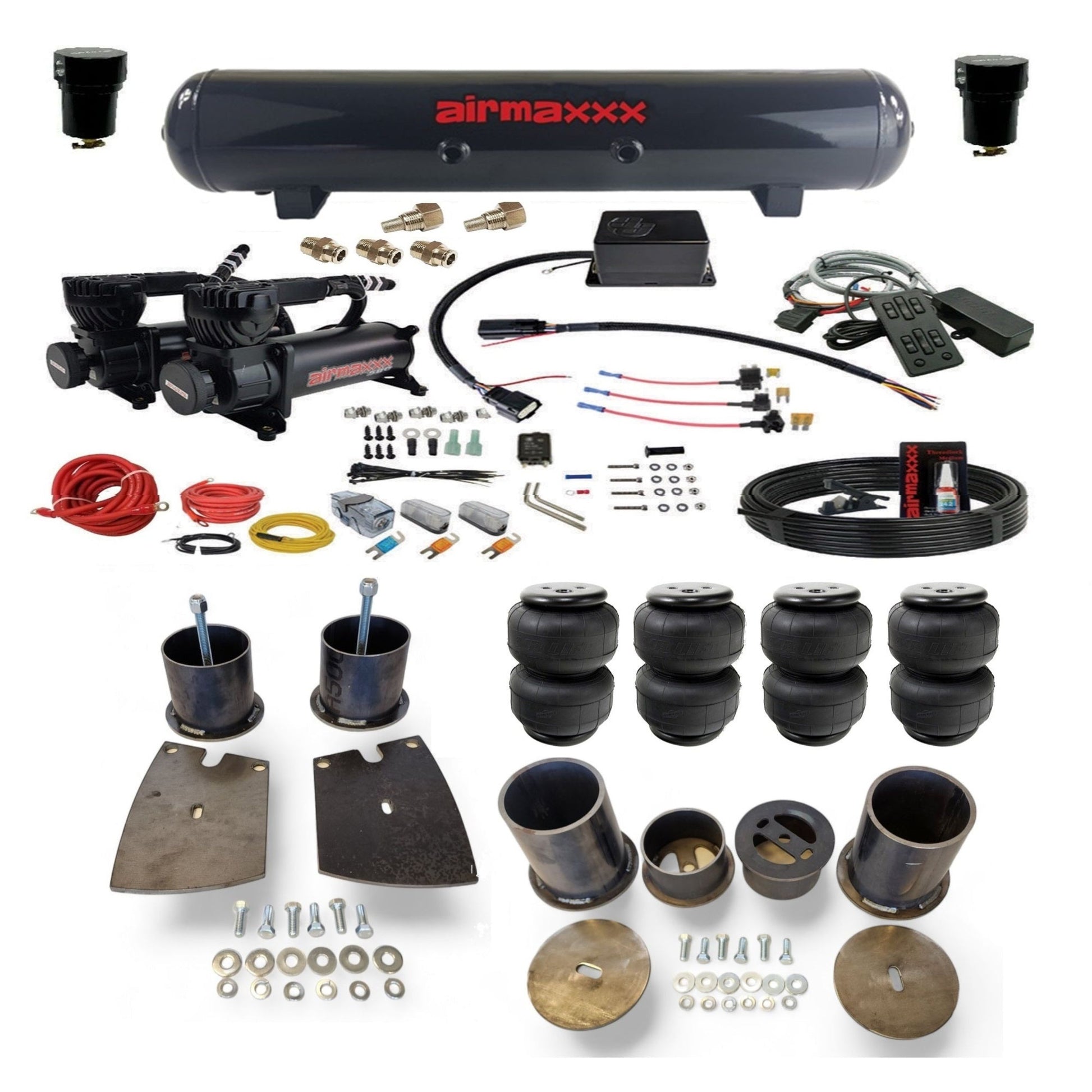 slam sv8c black 580 compressors steel tank airlift bags air suspension kit for 1961 buick lesabre KBUI61-580B2-57S-SV8CMC1-WK-HFD25