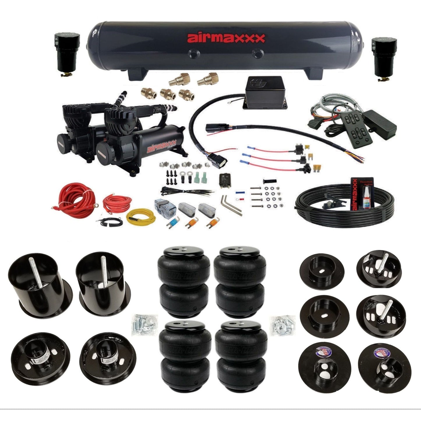 slam sv8c black 580 compressors steel tank airlift bags air suspension kit for 1965-70 cadillac eldorado KCAD65-580B2-57S-SV8CMC1-WK-HFD25