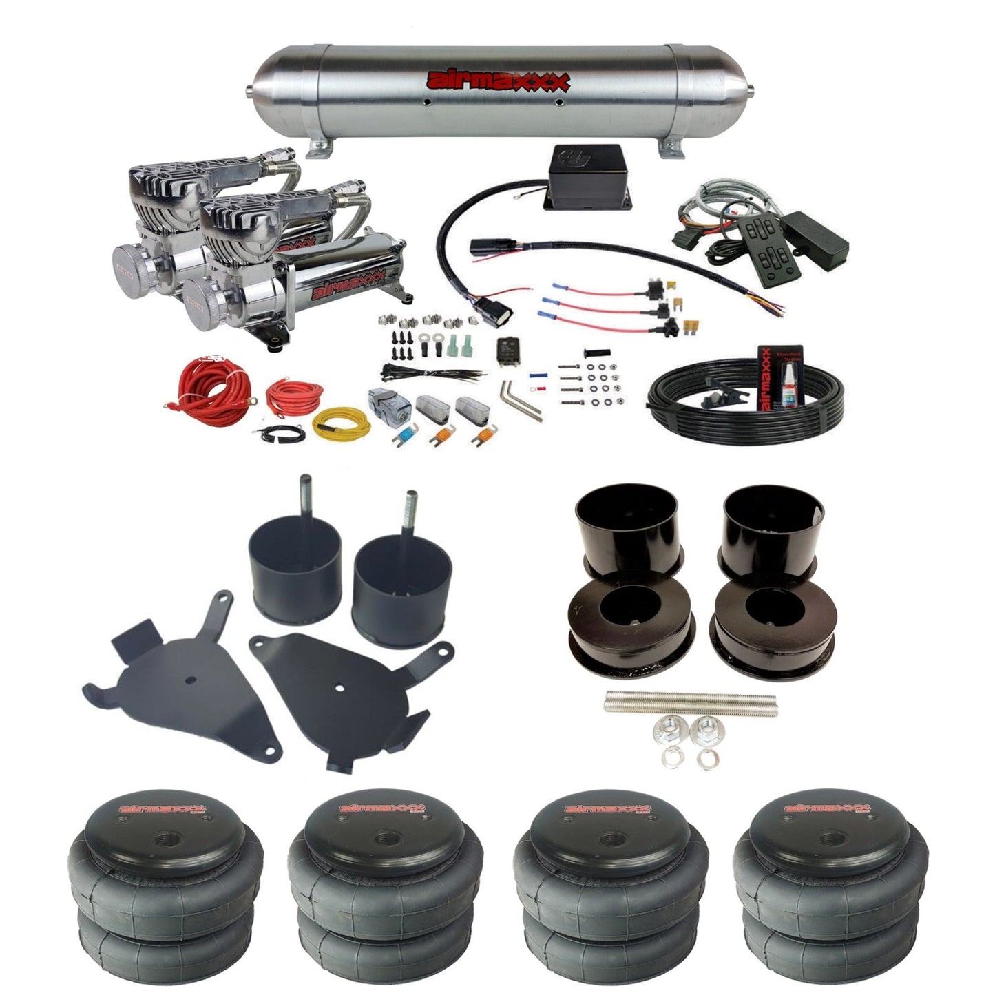 slam sv8c chrome 580 compressors raw aluminum tank 2500 bags air suspension kit for 1978 gm g-body cars K-GBODY-580C2-57ARW-SV8C-MC1-WK-HF