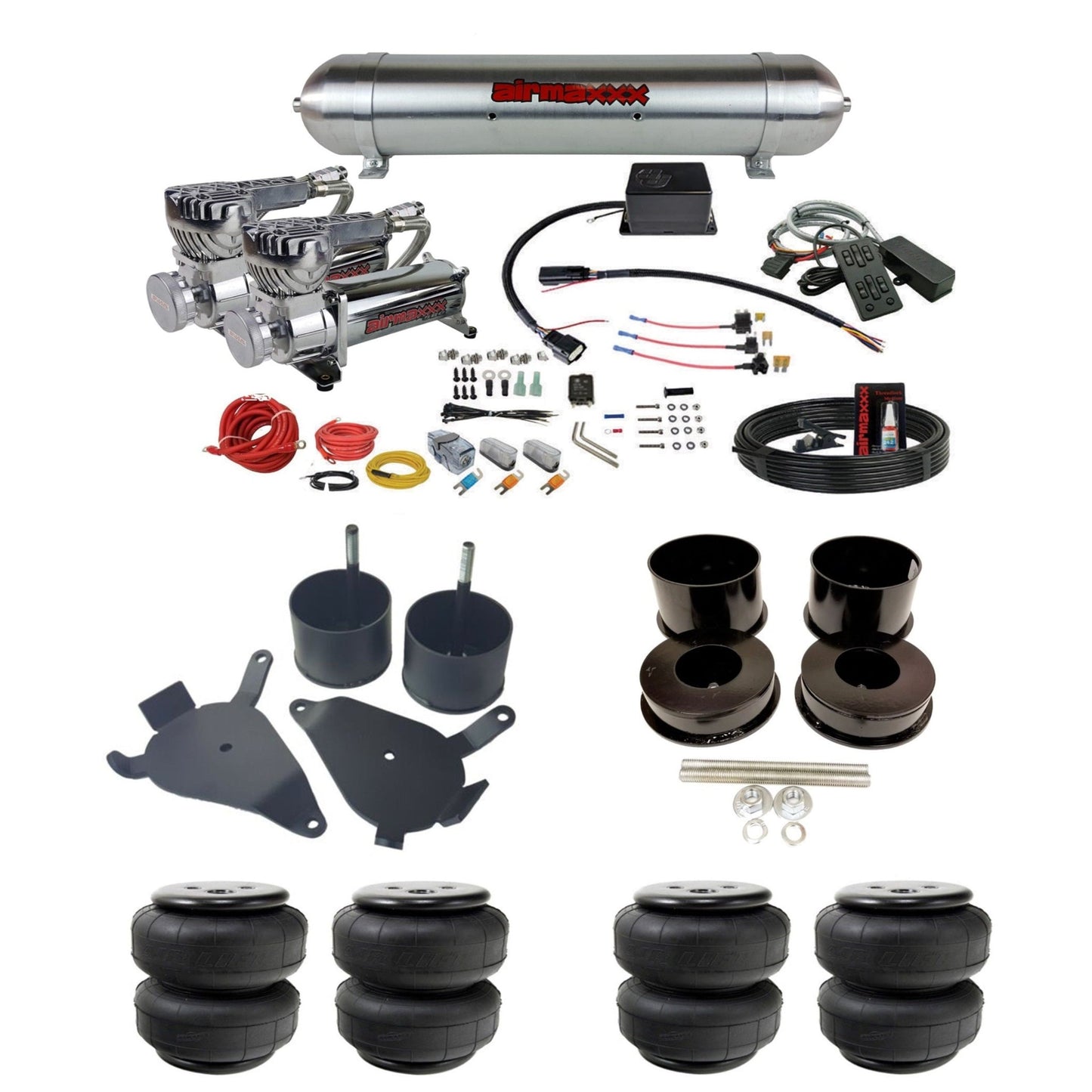 slam sv8c chrome 580 compressors raw aluminum tank airlift bags air suspension kit for 1978 gm g-body cars K-GBODY-580C2-57ARW-SV8C-MC1-WK-HFD25