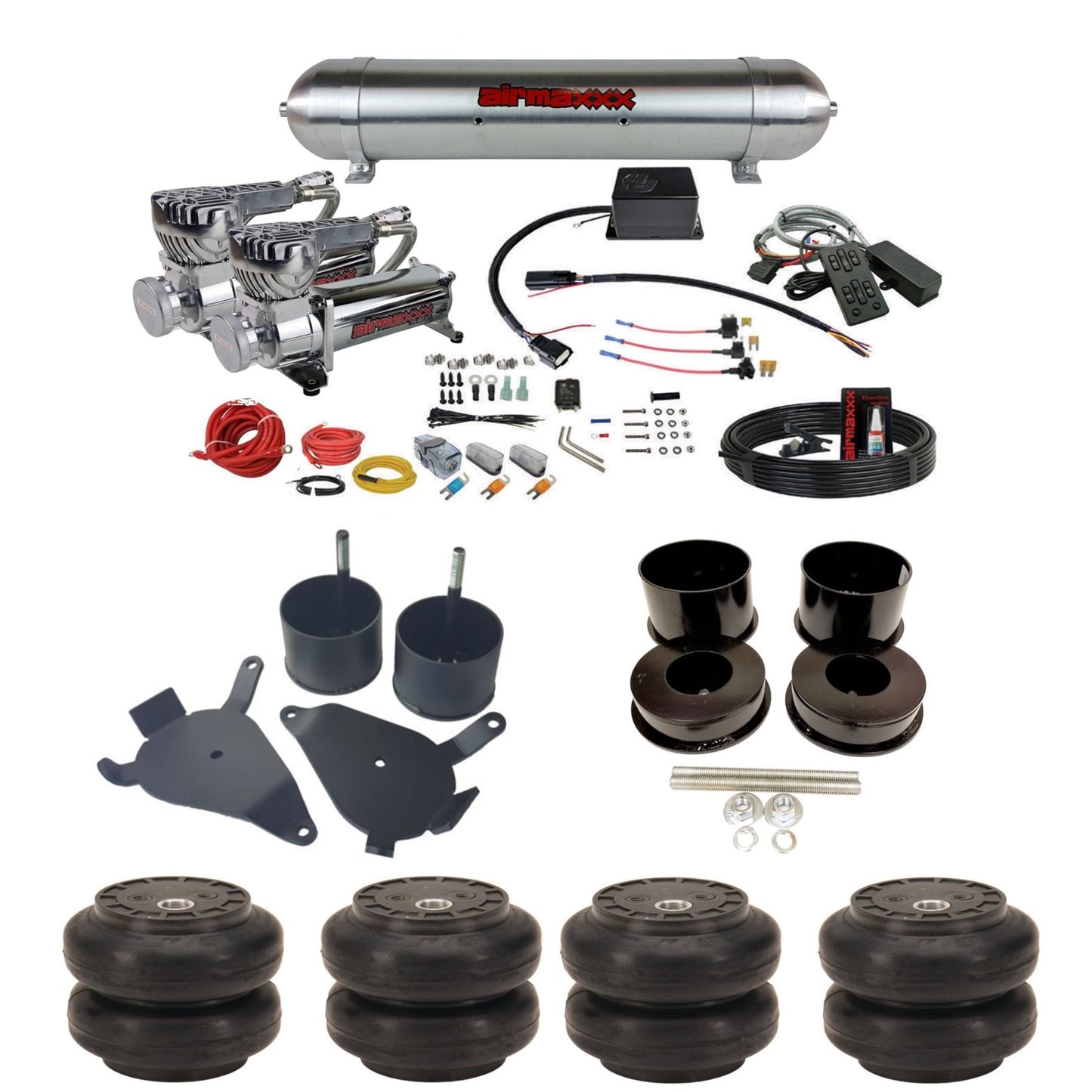 slam sv8c chrome 580 compressors raw aluminum tank slam bags air suspension kit for 1978 gm g-body cars K-GBODY-580C2-57ARW-SV8C-MC1-WK-HFSS6