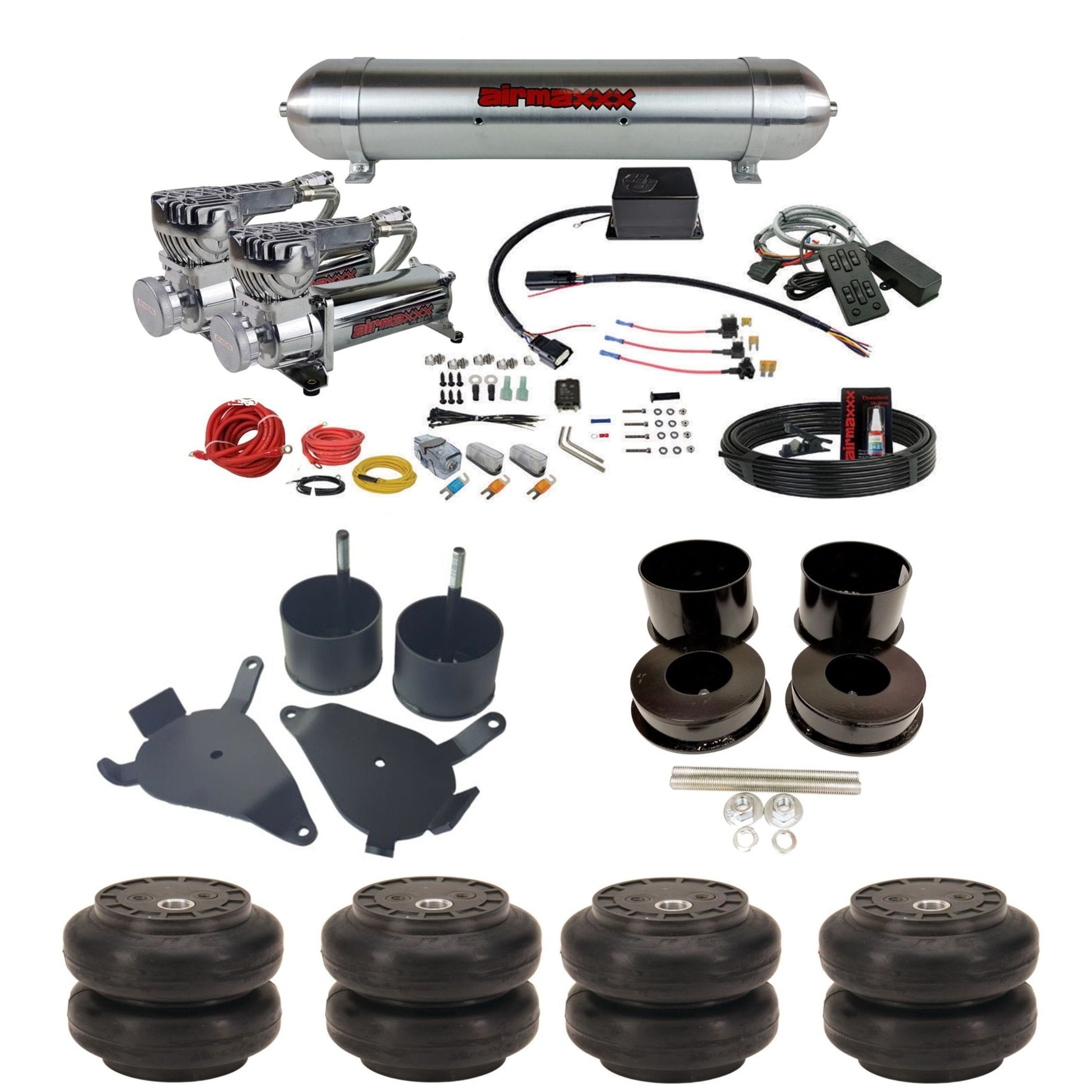 slam sv8c chrome 580 compressors raw aluminum tank slam bags air suspension kit for 1978 gm g-body cars K-GBODY-580C2-57ARW-SV8C-MC1-WK-HFSS6