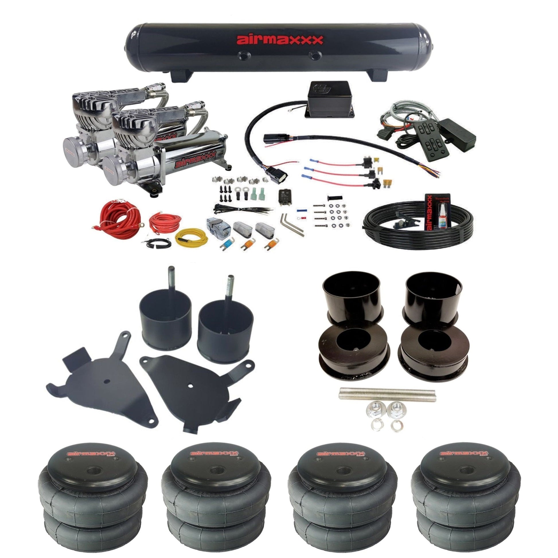 slam sv8c chrome 580 compressors steel tank 2500 bags air suspension kit for 1978 gm g-body cars K-GBODY-580C2-57S-SV8C-MC1-WK-HF