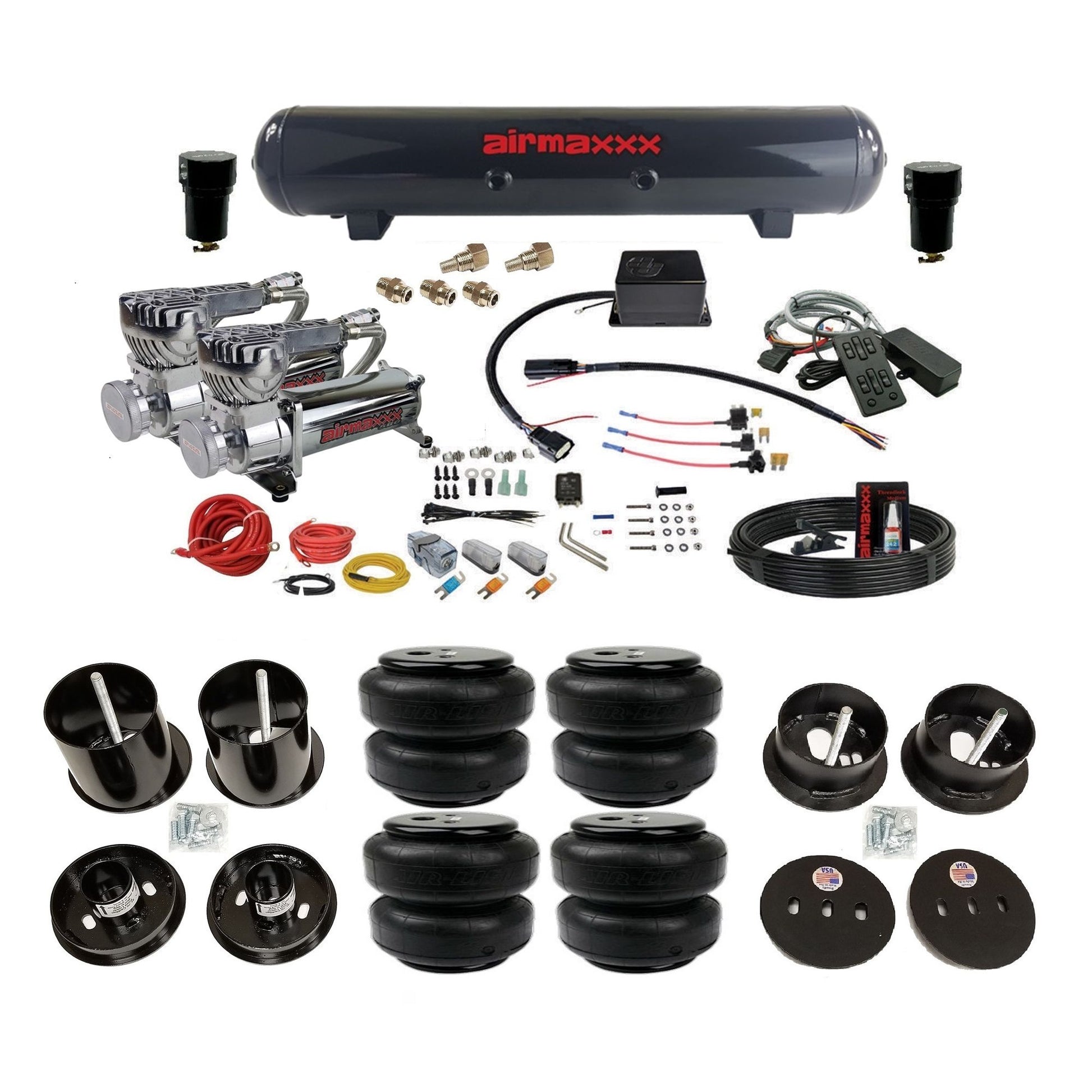 slam sv8c chrome 580 compressors steel tank airlift bags air suspension kit for 1963-1964 cadillac deville KCAD63-580C2-57S-SV8CMC1-WK-HFD25