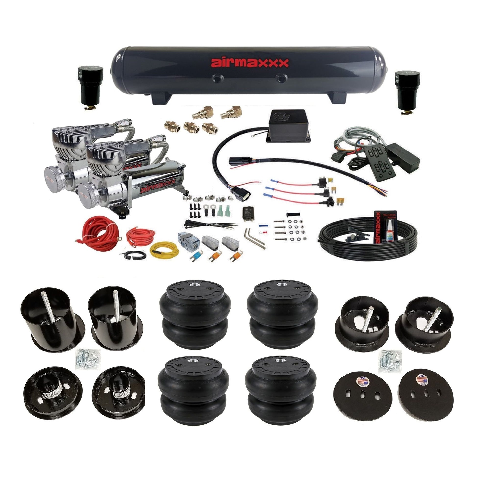 slam sv8c chrome 580 compressors steel tank slam bags air suspension kit for 1963-1964 cadillac deville KCAD63-580C2-57S-SV8CMC1-WK-HFSS7