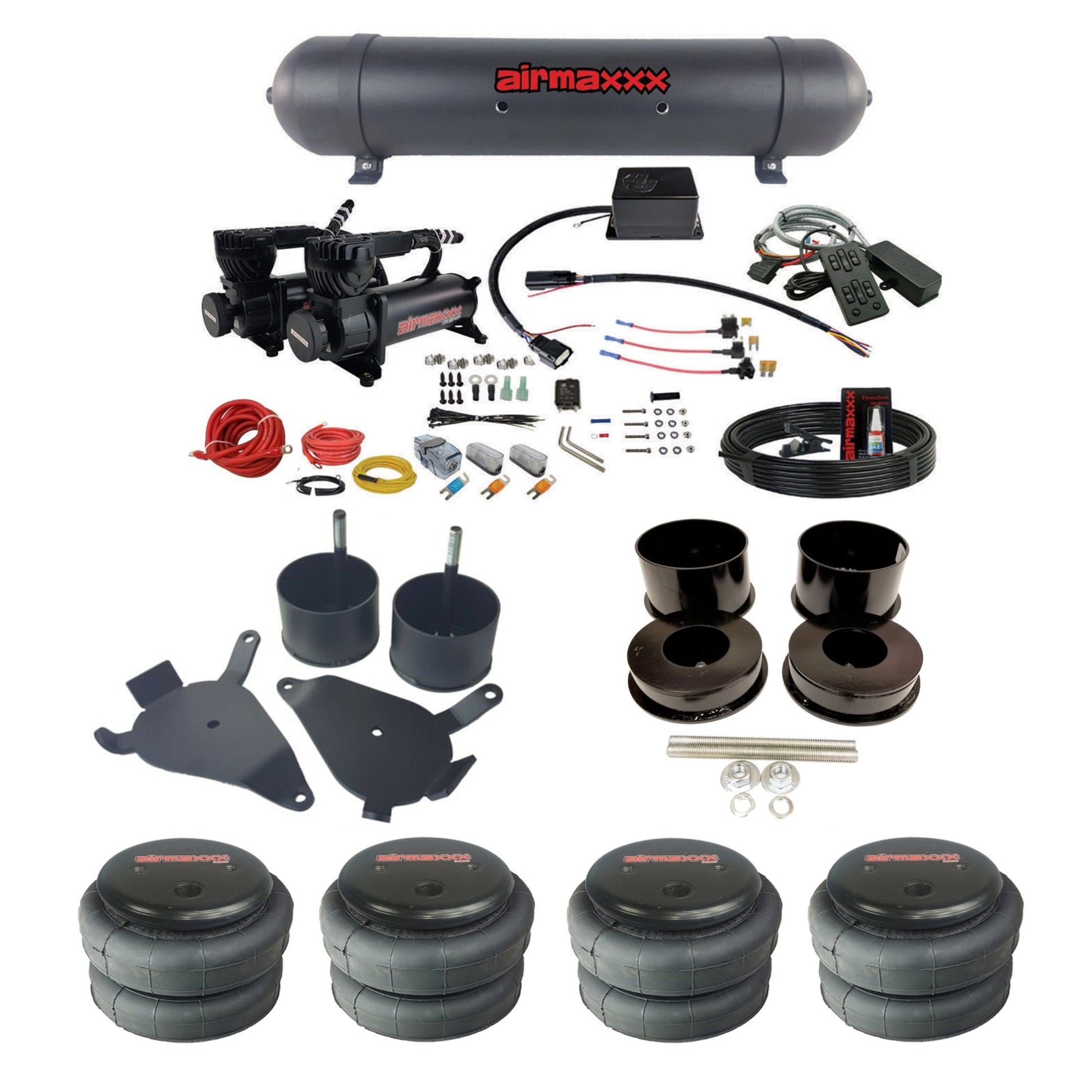 slam sv8c dual 580 black compressors aluminum tank 2500 bags air suspension kit for 1978 gm g-body cars K-GBODY-580B2-57ABK-SV8C-MC1-WK-HF