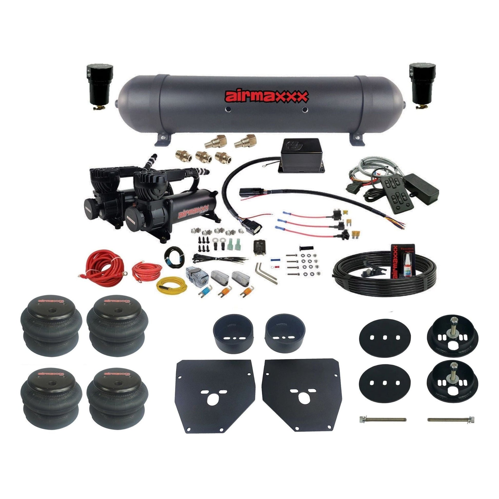 slam sv8c dual 580 black compressors aluminum tank & 2600 bags air suspension kit for 1963-72 chevy c10 KC1063-580B2-57ABLK-SV8CMC1-WK-HF