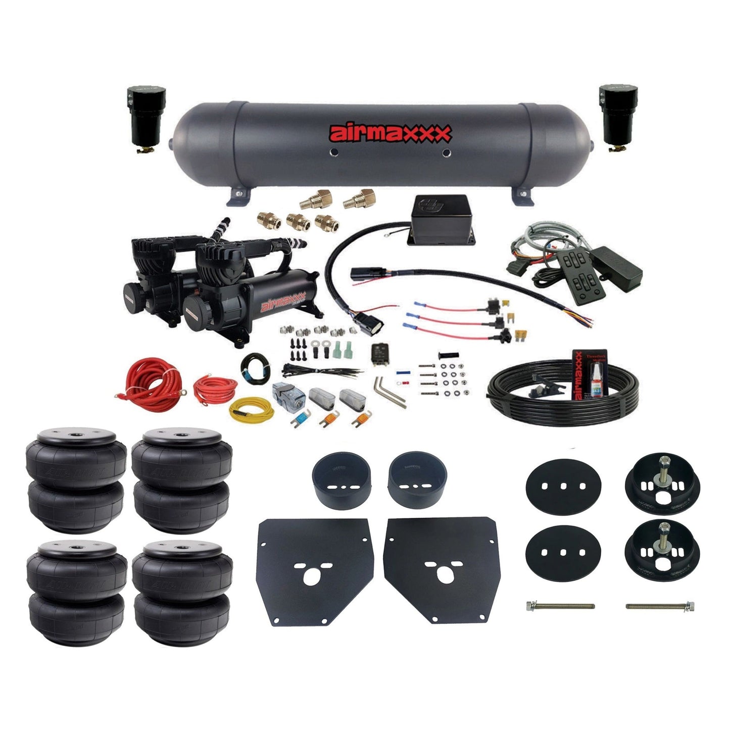 slam sv8c dual 580 black compressors aluminum tank & airlift bags air suspension kit for 1963-72 chevy c10 KC1063-580B2-57ABLK-SV8CMC1-WK-HFD26